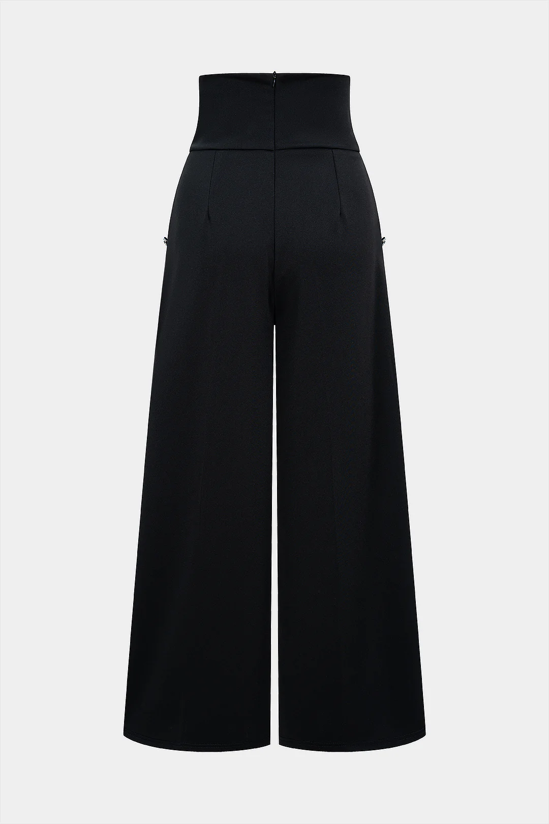 Solid Button High Waist Wide Leg Pants - Weenar