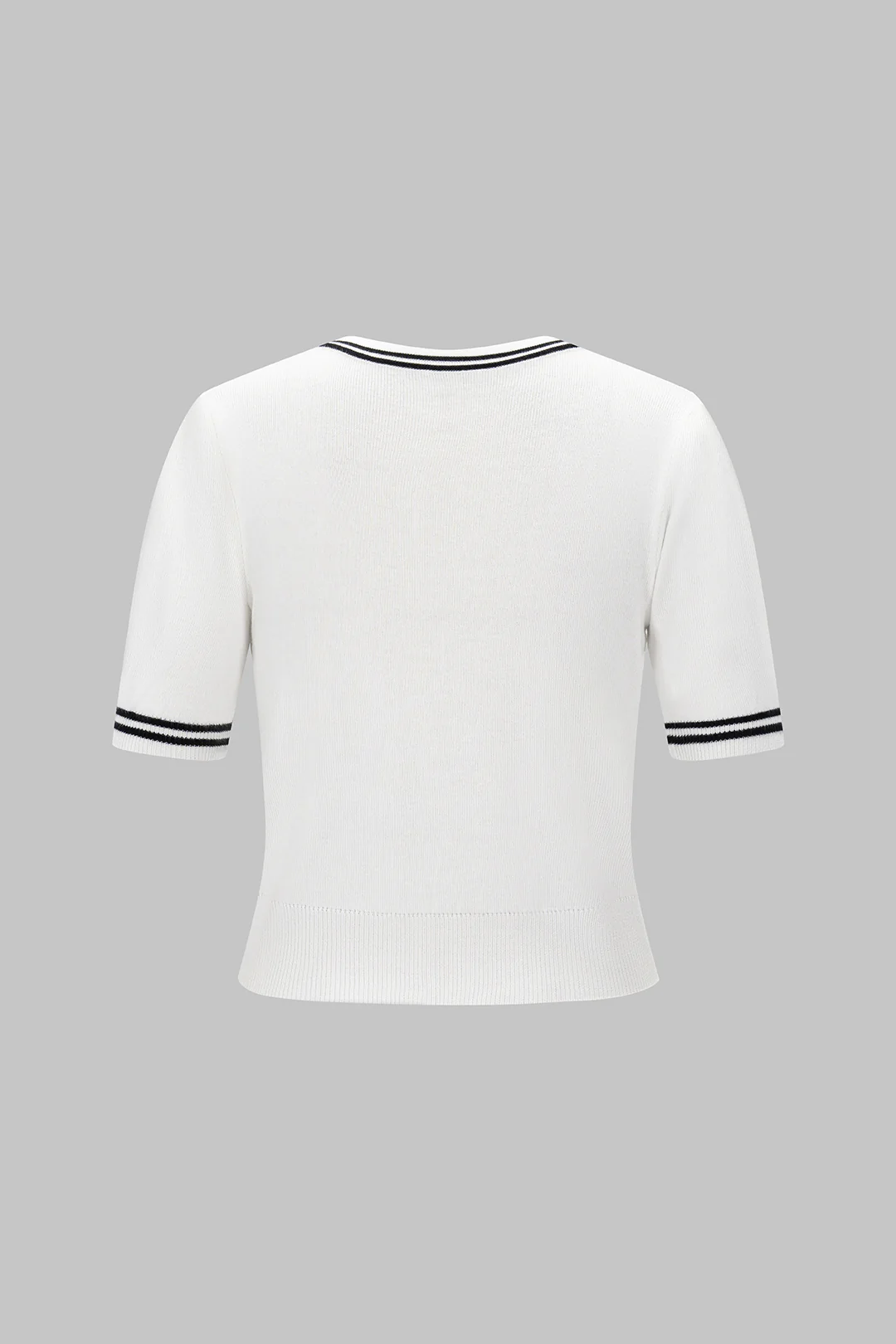 Knit V-Neck Contrast Binding Short-Sleeve Top - Weenar