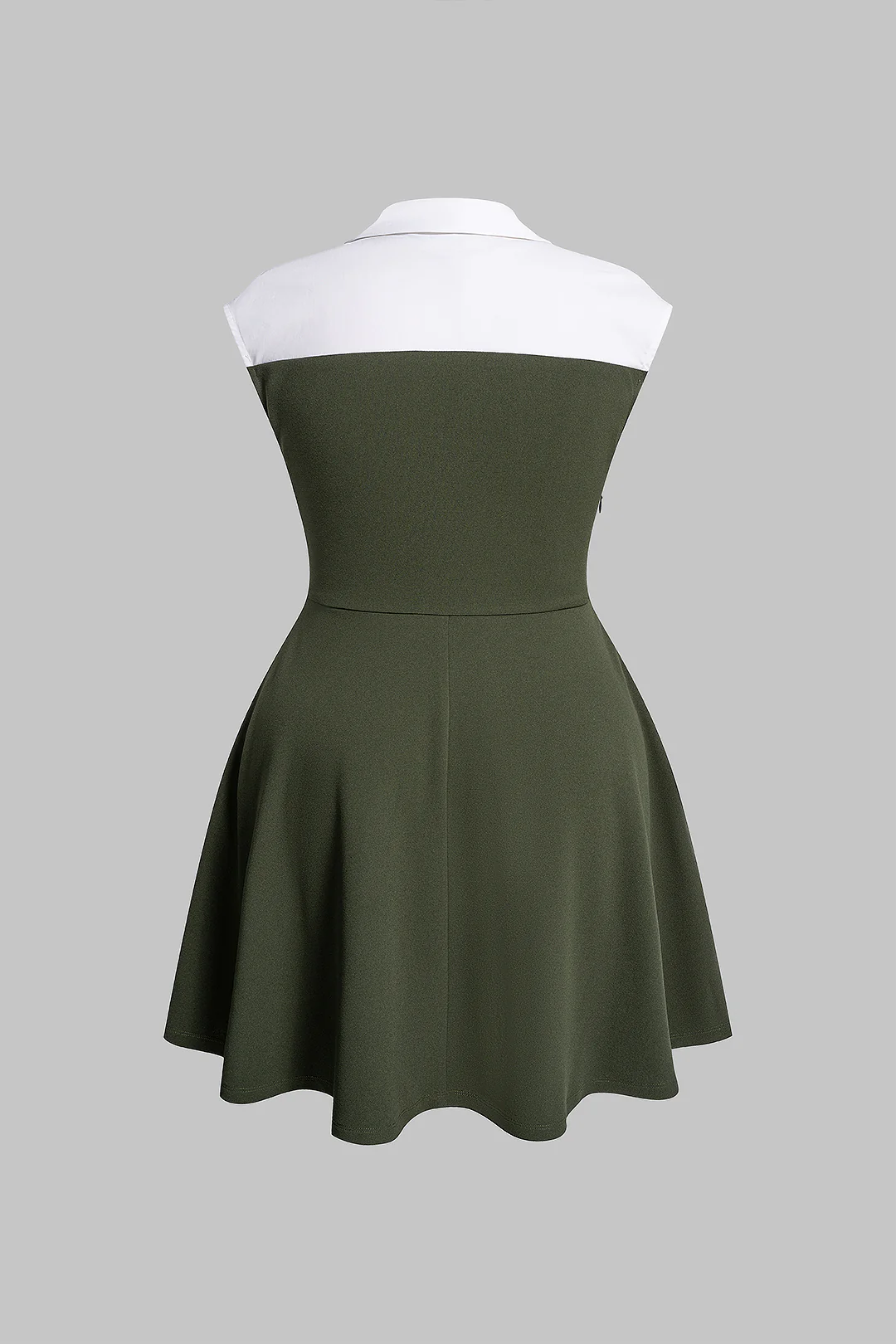 Plus Size Contrast Lapel V-Neck Sleeveless Mini Dress - Weenar