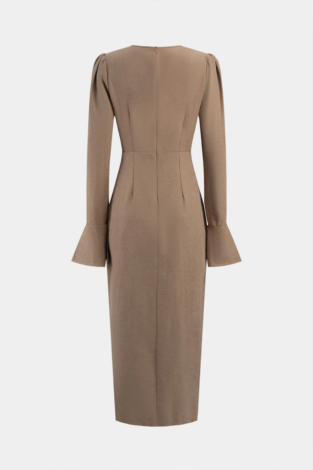 Round Neck Asymmetrical Button Long Sleeve Maxi Dress - Weenar