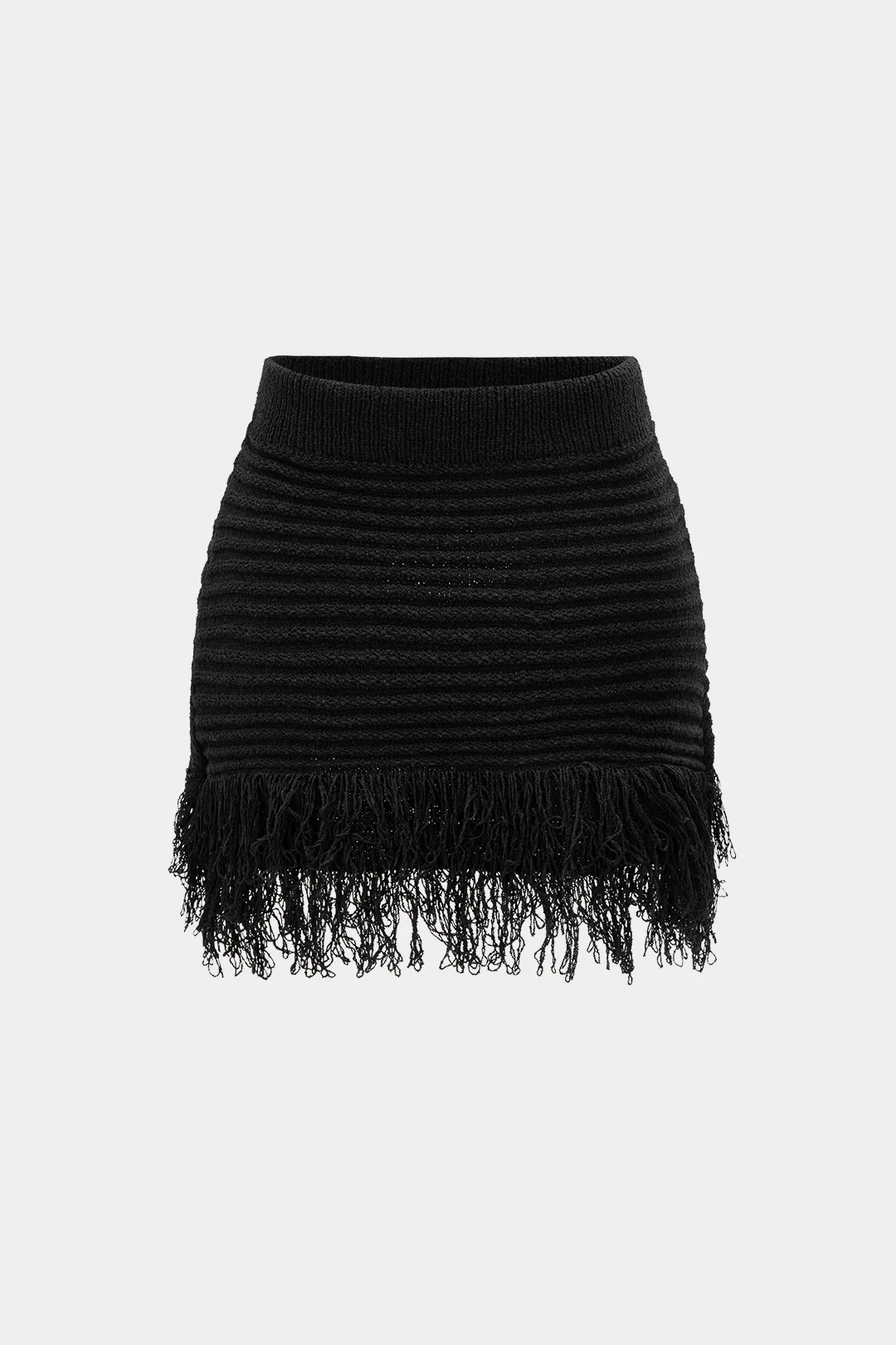 Knit Fringe Mini Skirt - Weenar