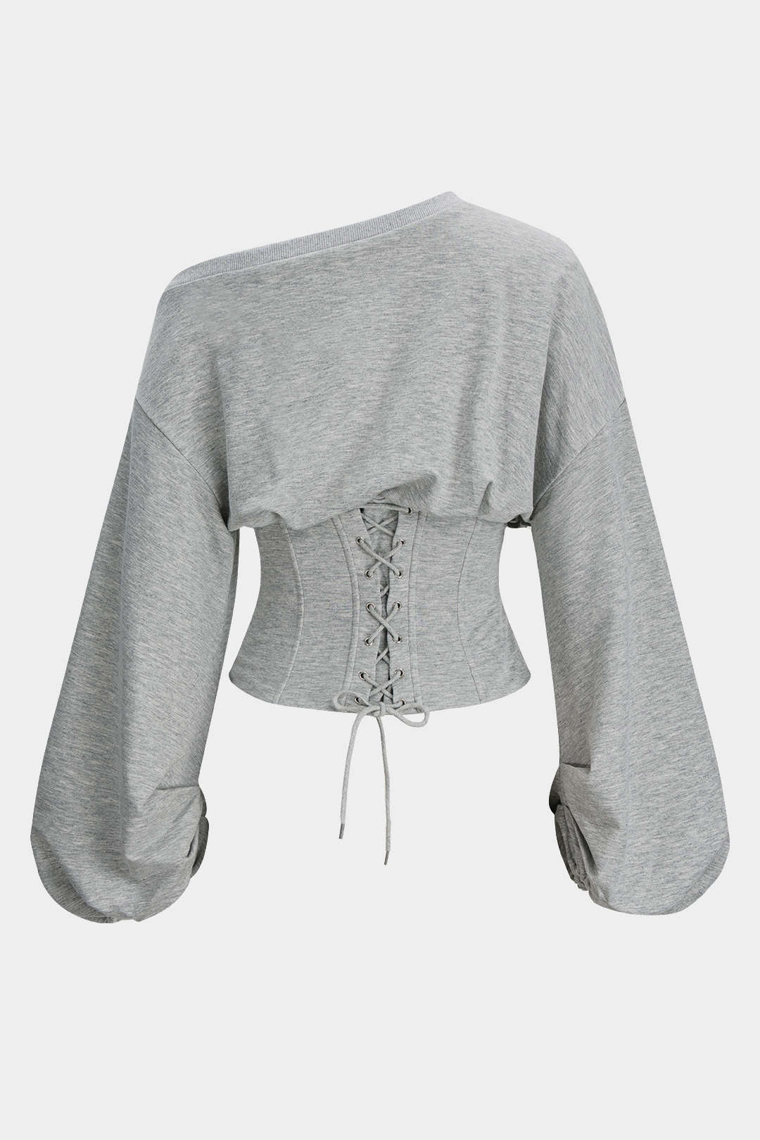 Tie-Back Asymmetrical Shoulder Corset Waist Sweatshirt - Weenar