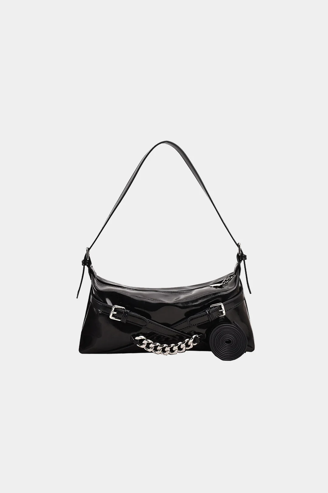 Faux Leather Metallic Chain Shoulder Bag - Weenar