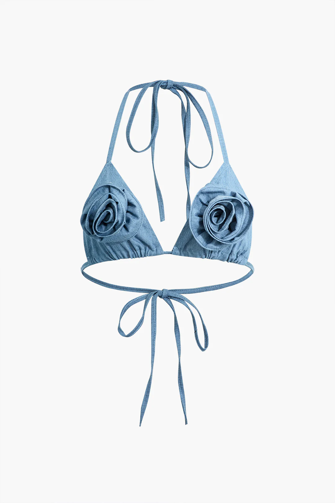 3D Flower Decor Halter Neck Tie-Up Backless Top And Contrast Asymmetrical Skirt Set - Weenar