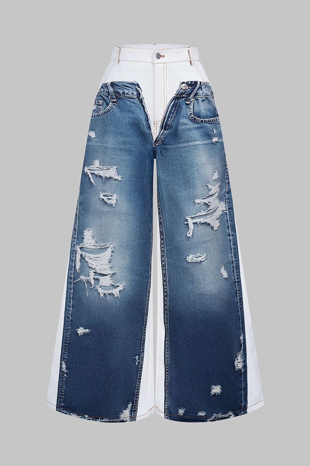 Denim Print Wide Leg Pants - Weenar