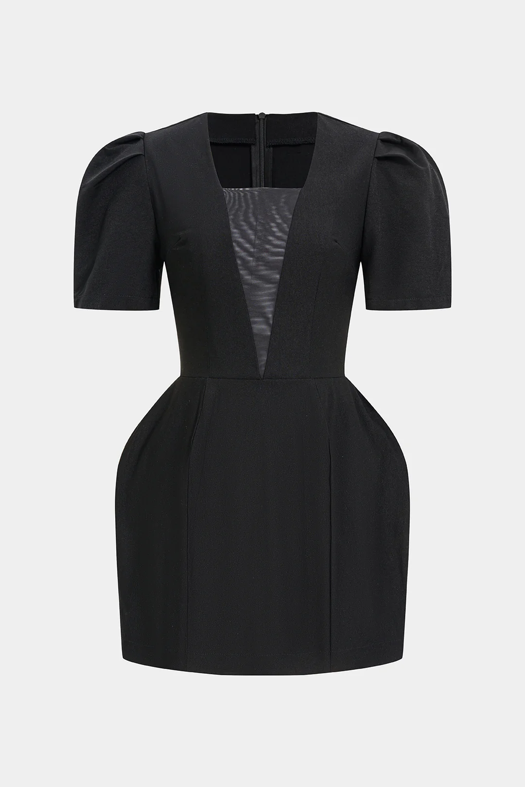 Solid Zipper Short Sleeve Mini Dress - Weenar