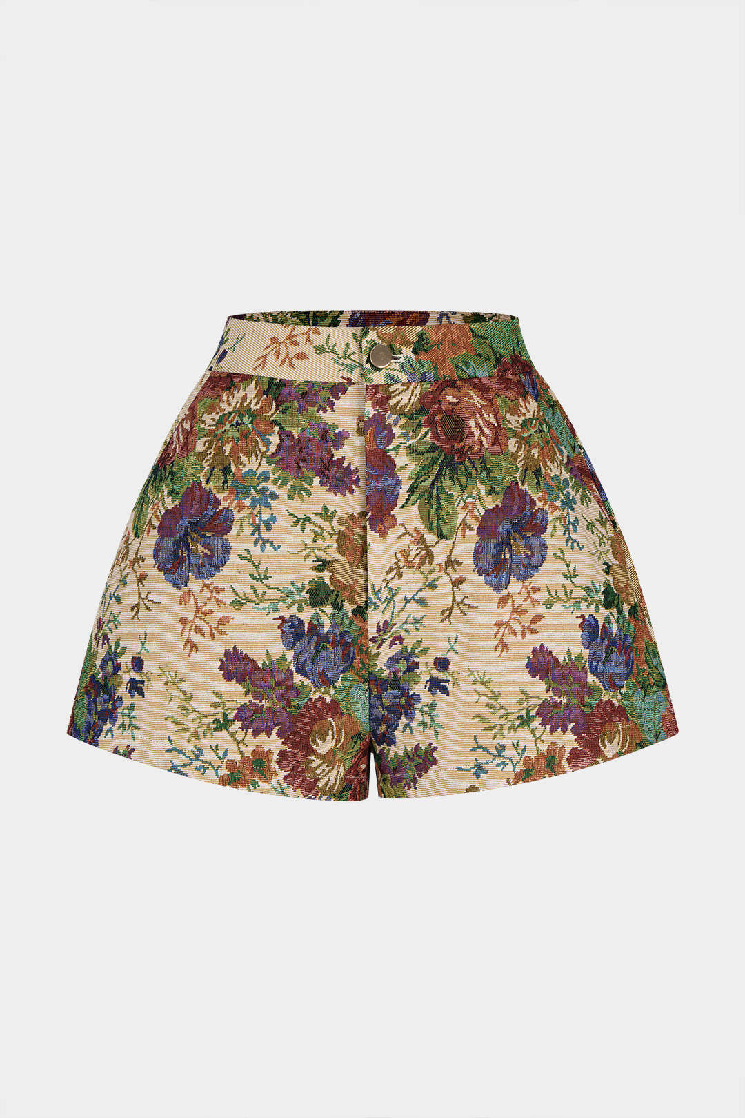 Floral Print Jacquard High Waist Shorts - Weenar