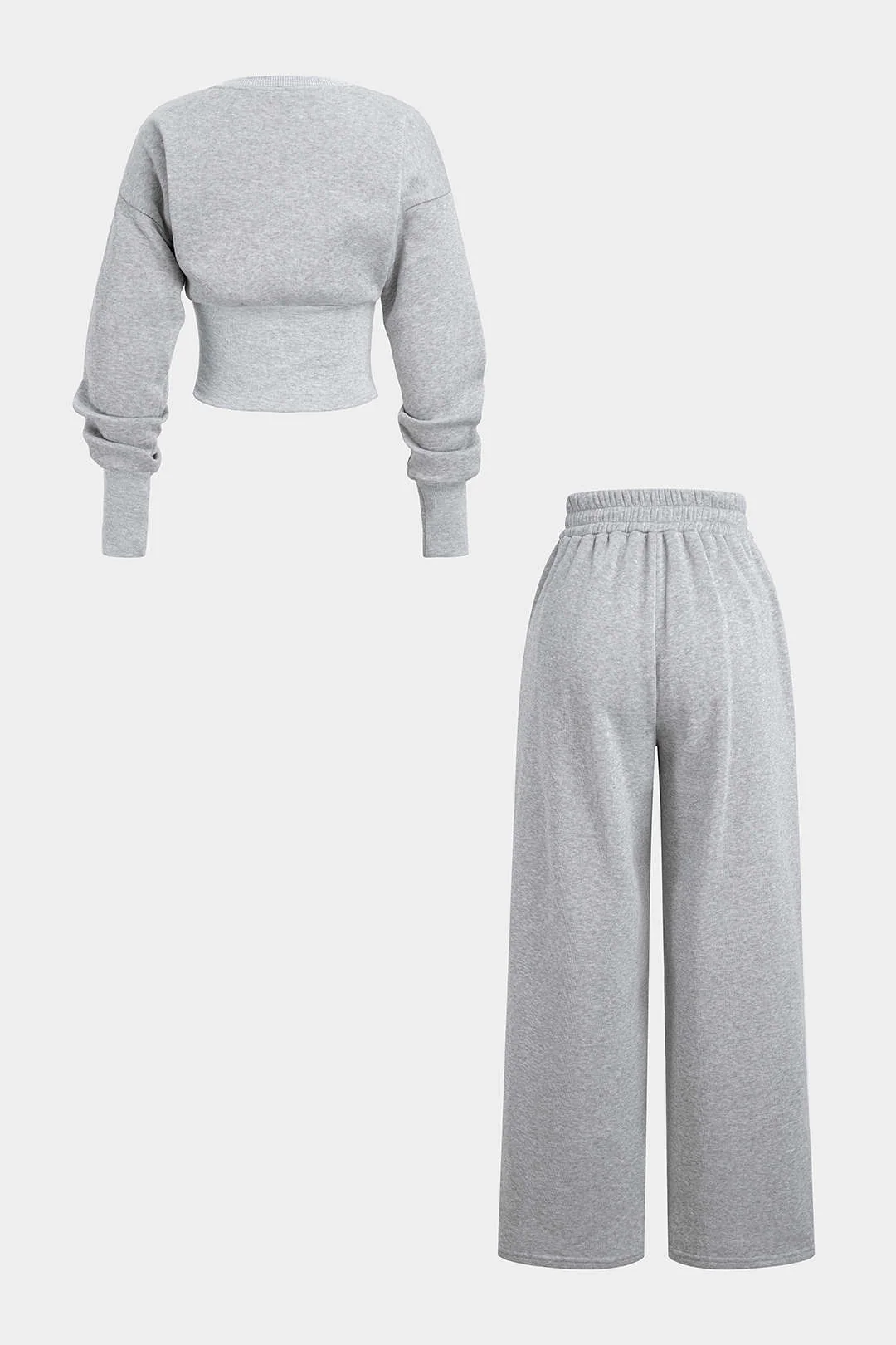Solid Button Long-Sleeve Top And Shirred Waistband Pants Set - Weenar