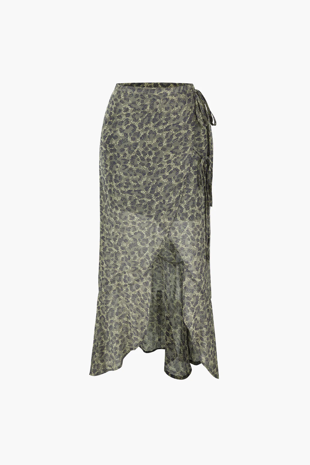 Floral Print Tie Up Asymmetrical Skirt - Weenar