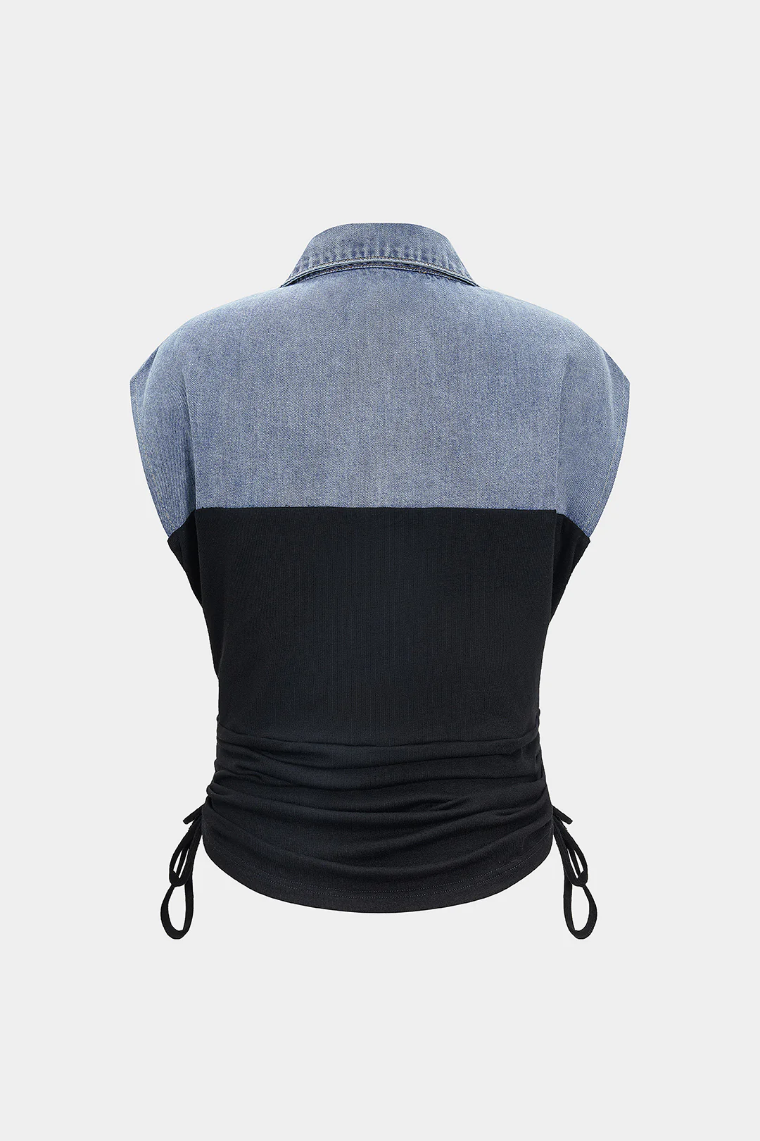 Denim Drawstring Patchwork Crop Top - Weenar