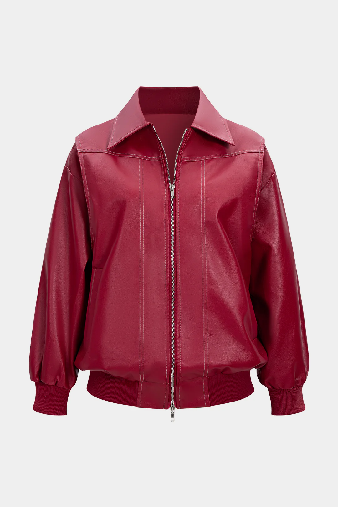 Faux Leather Patchwork Zipper Jacket - Weenar