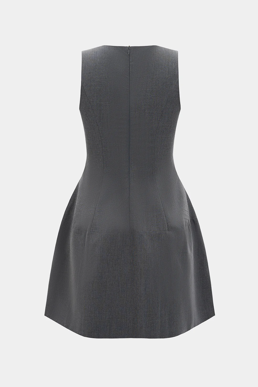 Solid Round Neck Waisted Sleeveless Mini Dress - Weenar