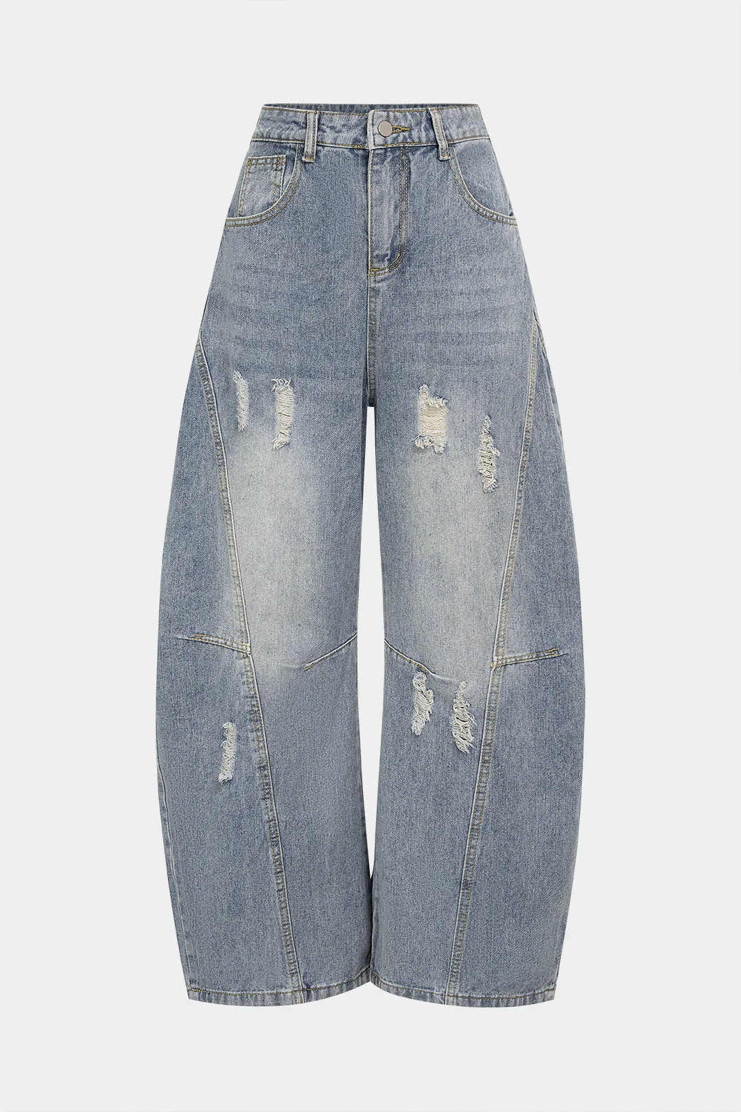Denim Frayed Pocket Wide Leg Jeans - Weenar