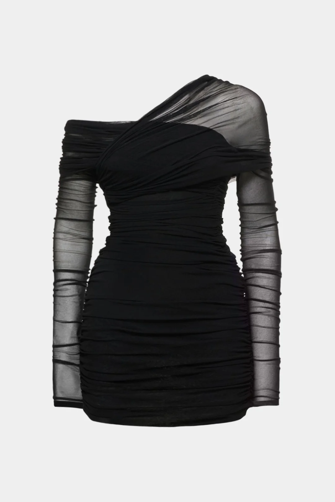 Plus Size Mesh One Shoulder Long Sleeve Mini Dress - Weenar