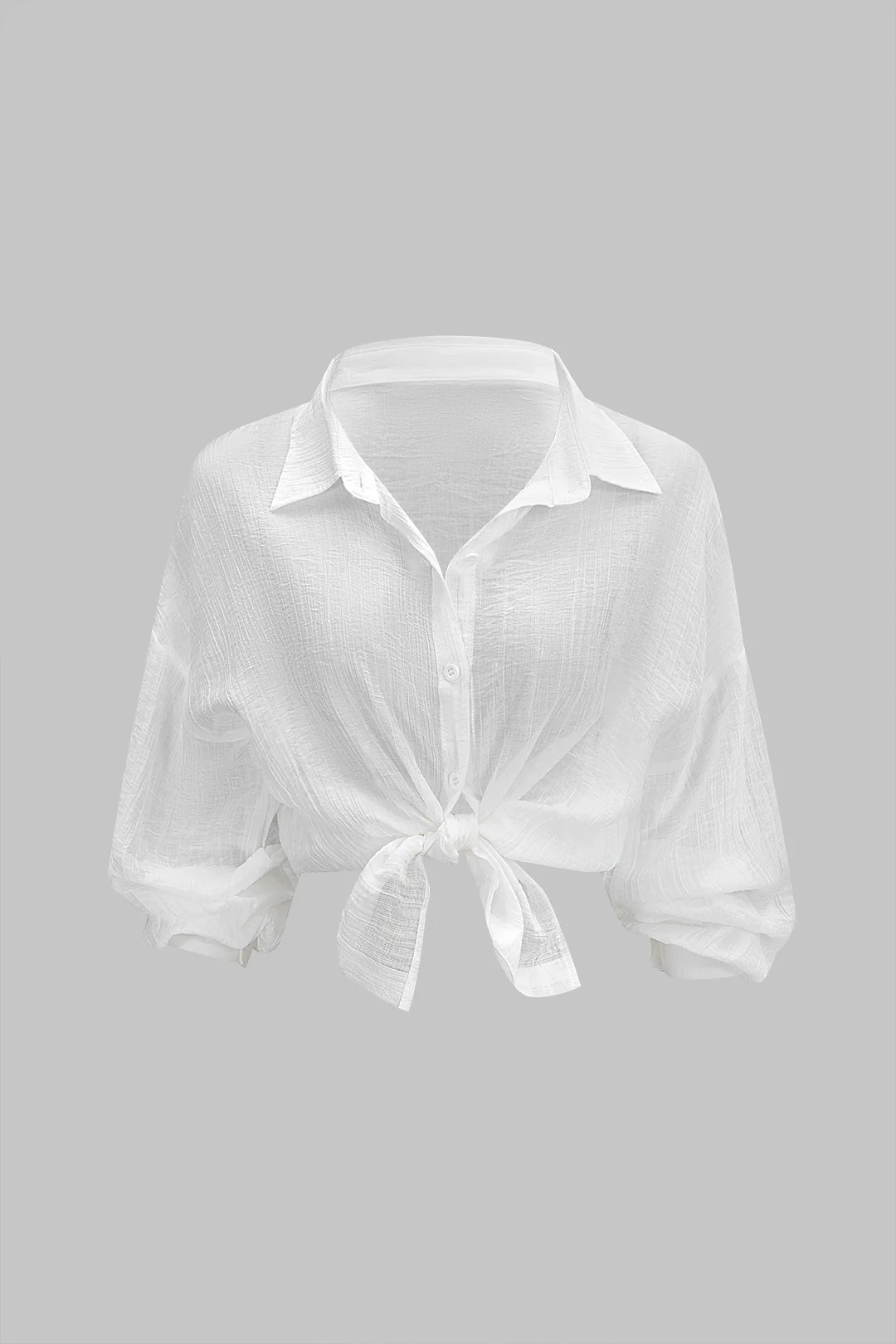 Solid Textured Lapel Button Long-Sleeve Shirt - Weenar