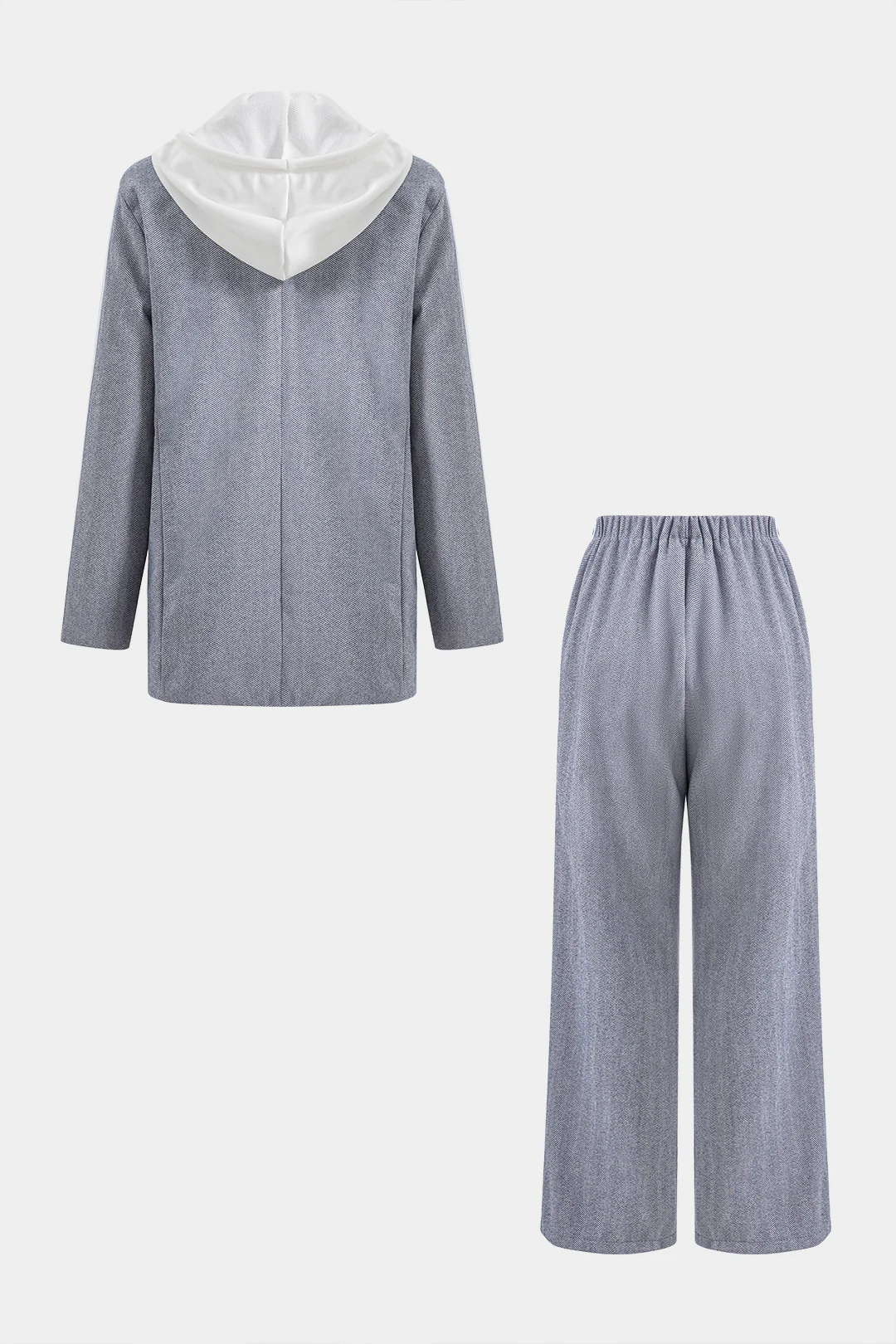 Hooded Double-Breasted Blazer And Shirred Waistband Pants Set - Weenar