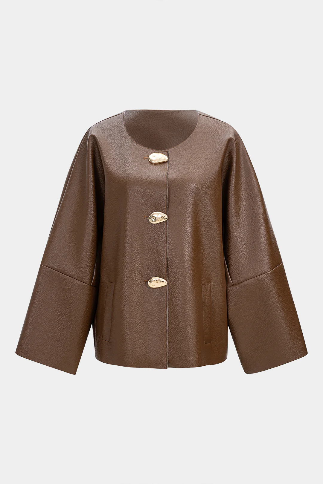 Faux Leather Metallic Button Jacket - Weenar