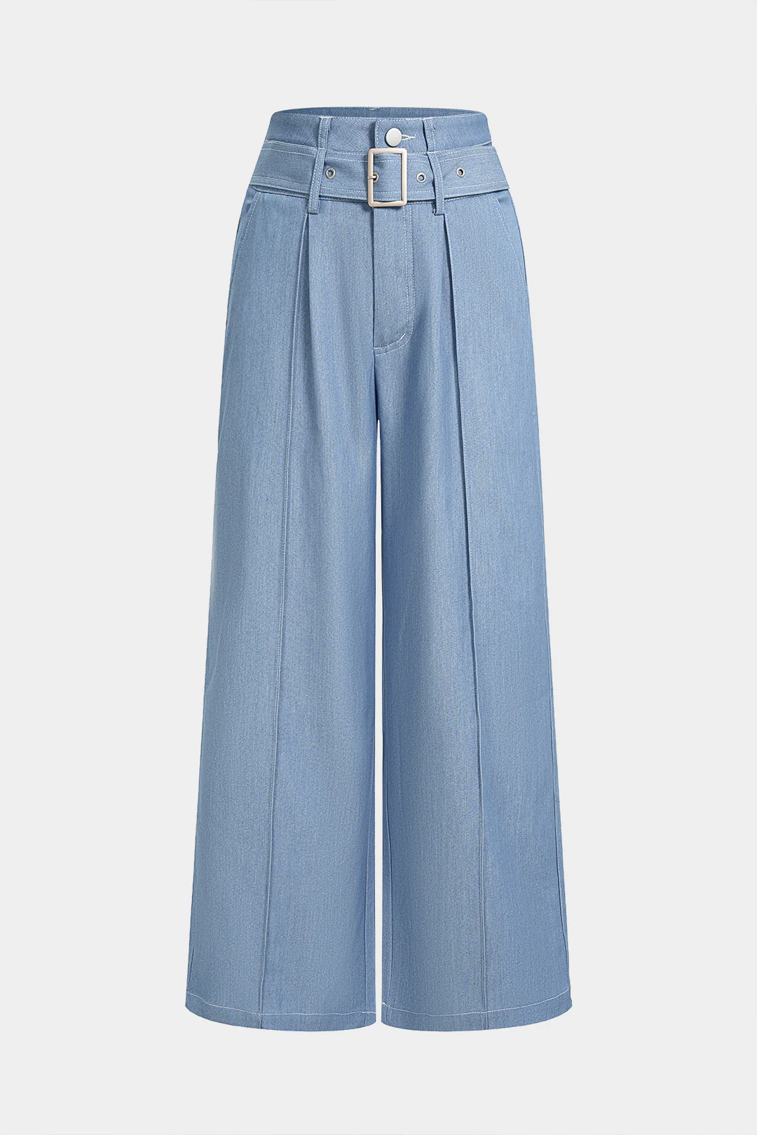 Belted Pocket High Waist Wide Leg Pants - Weenar