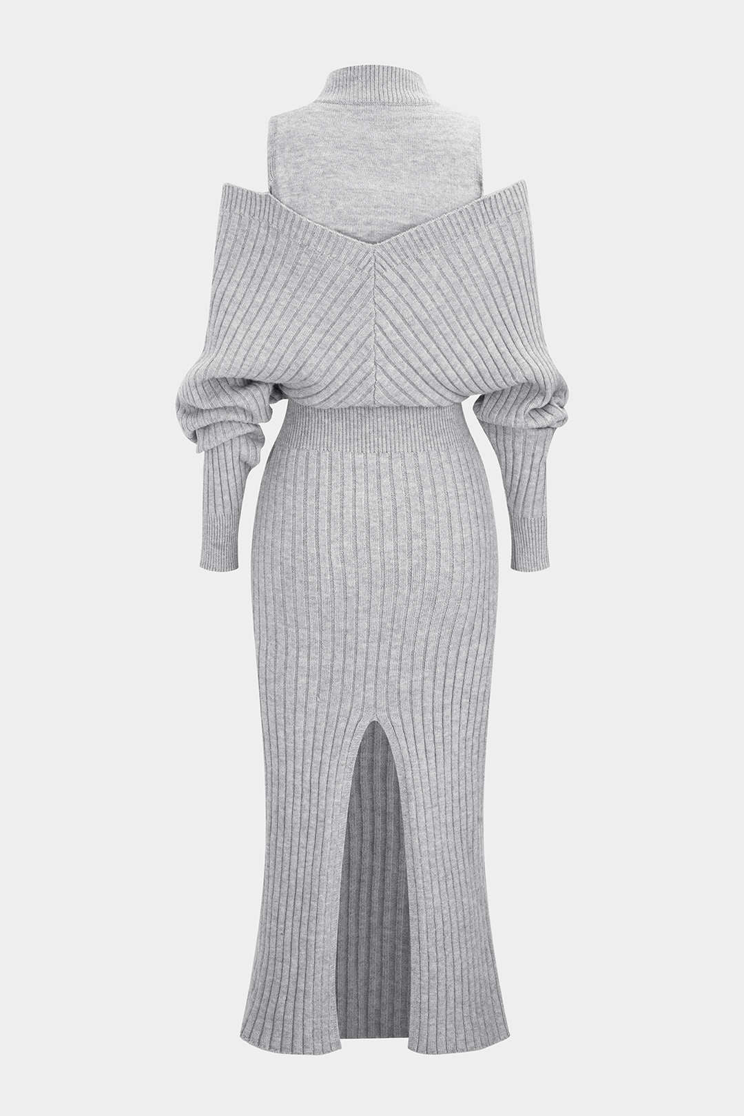 Knit Mock Neck Cut Out Ribbed Long Sleeve Dress - Weenar