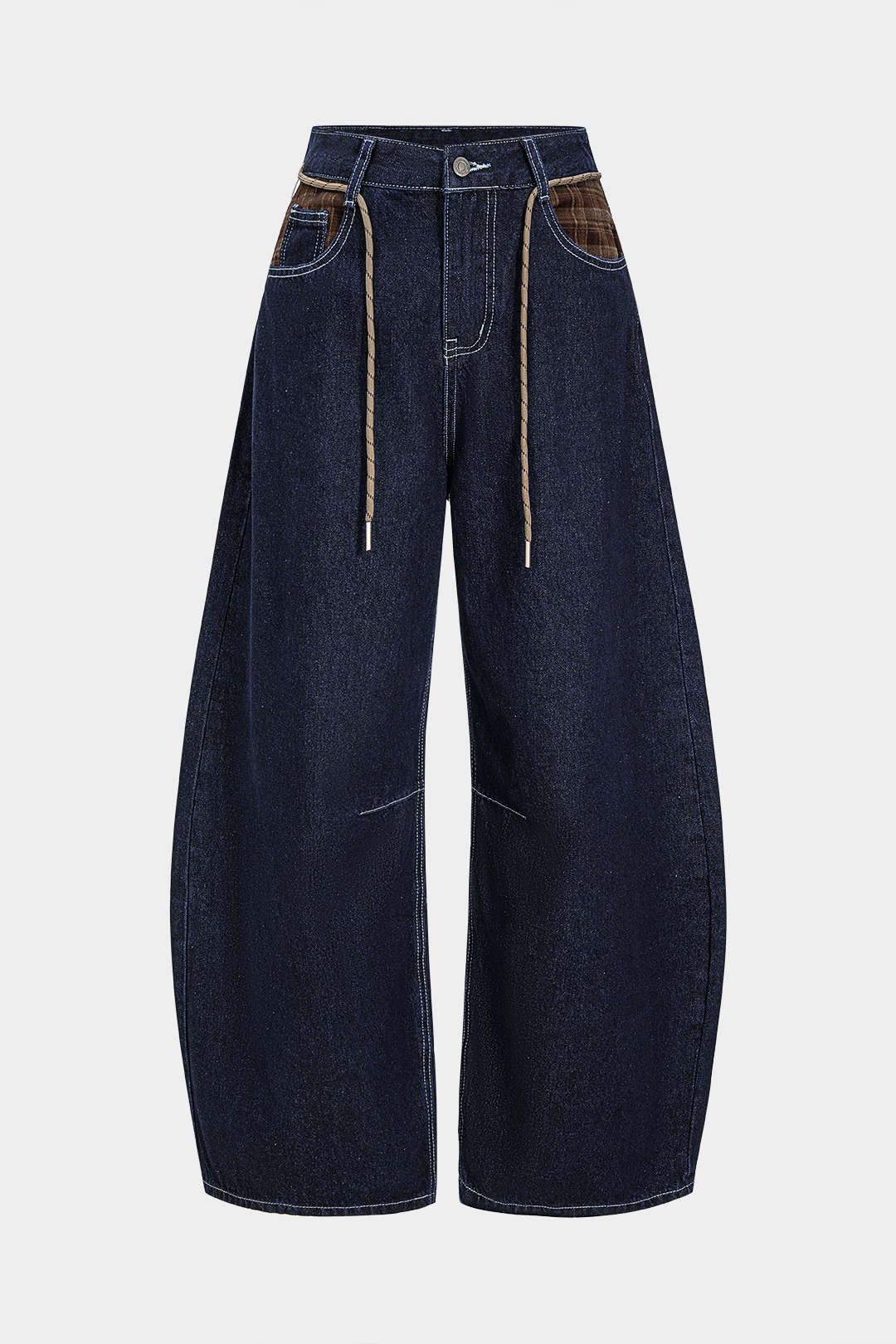 Denim Patchwork Tie-Up Wide Leg Jeans - Weenar