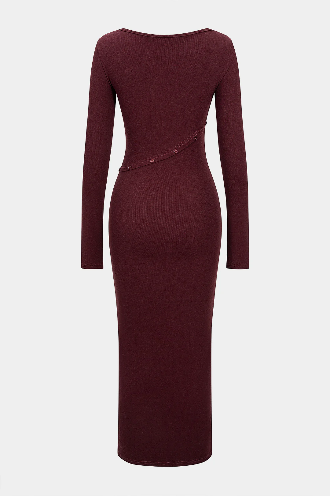 Asymmetrical Button Split Square Neck Long Sleeve Maxi Dress - Weenar