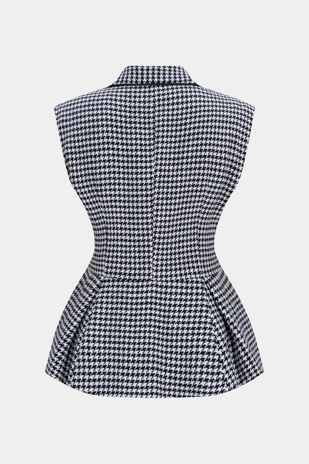 Houndstooth Print Tweed Notched Lapel Vest - Weenar