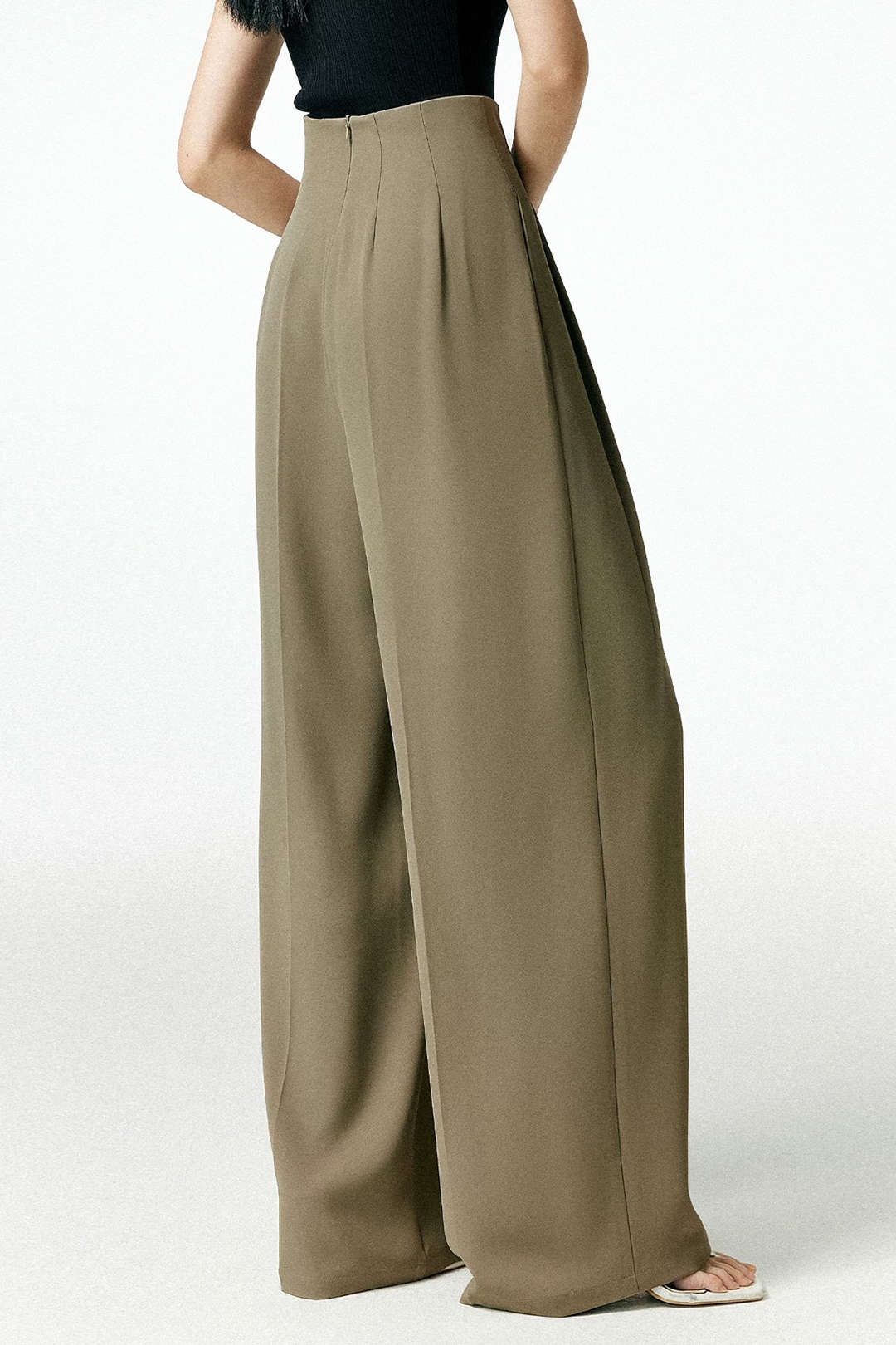 Pleated Asymmetrical Wide Leg Trousers - Weenar