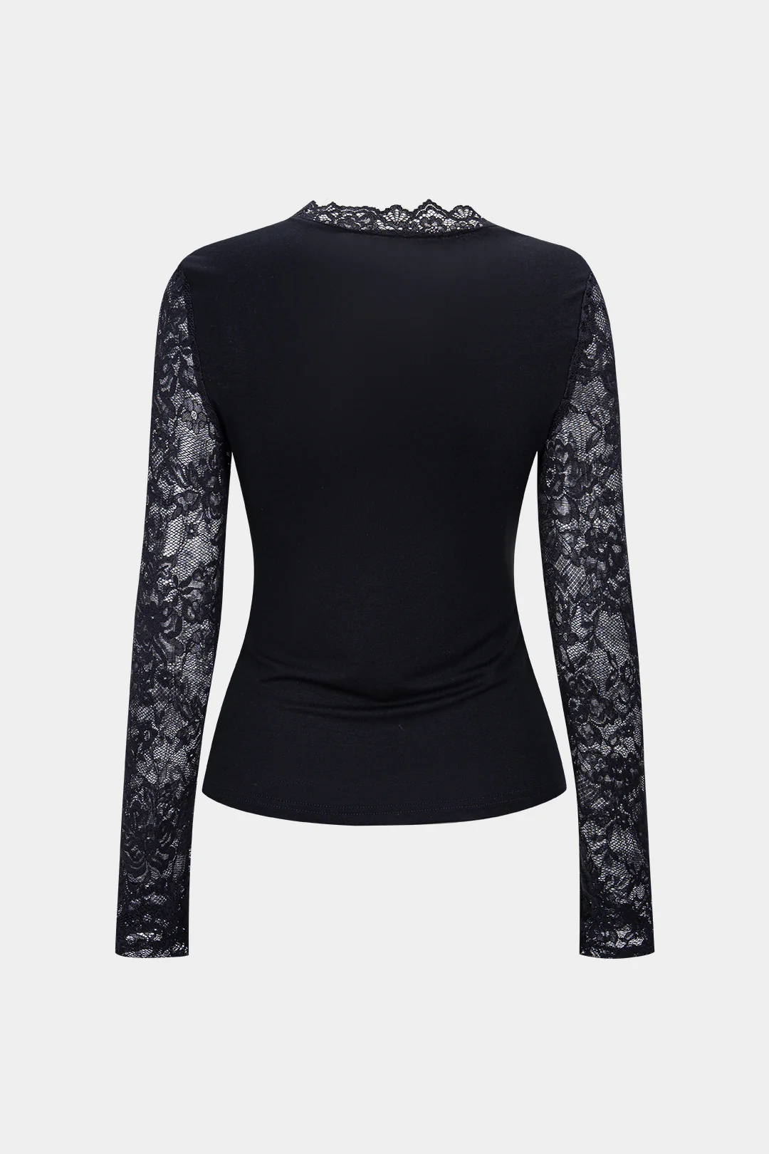 Lace Patchwork Ruched Long-Sleeve Top - Weenar