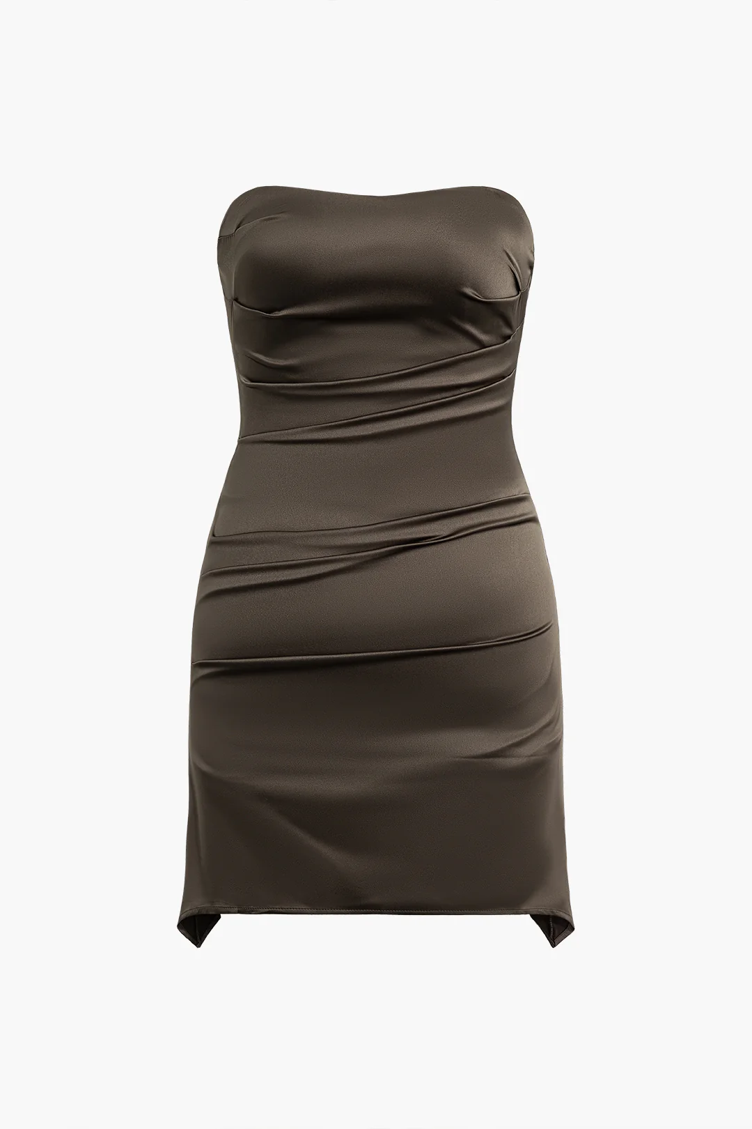 Ruched Zipper Strapless Sleeveless Mini Dress - Weenar