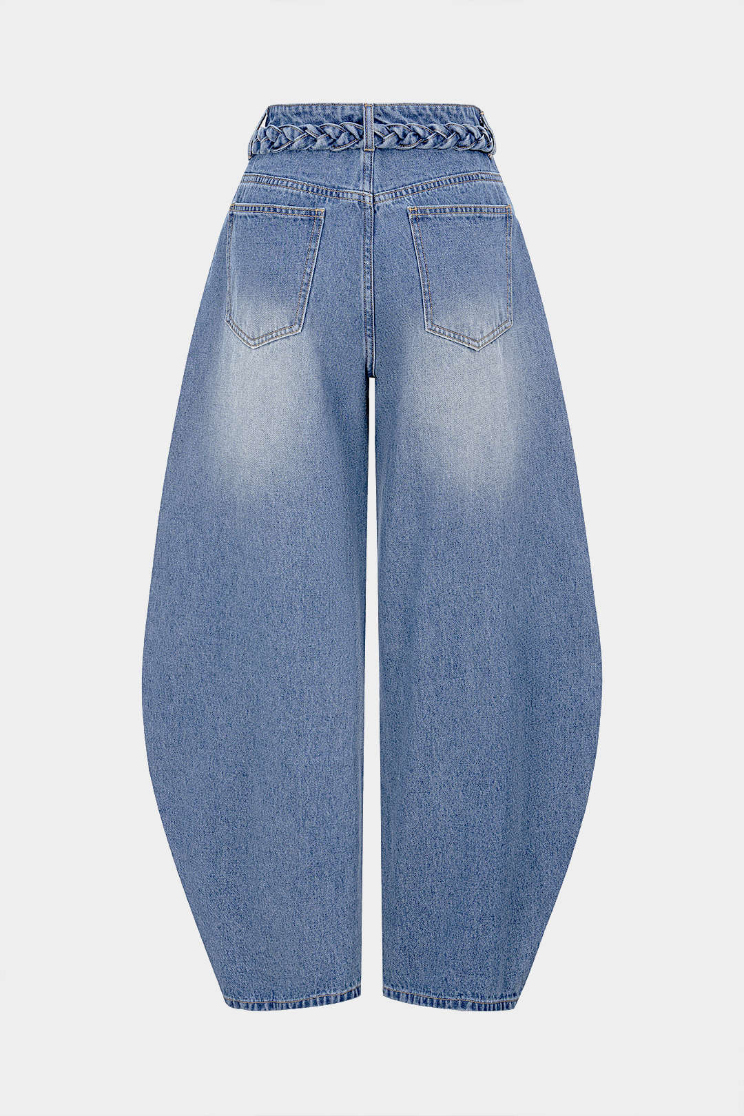 Denim Belted Pocket Wide Leg Jeans - Weenar