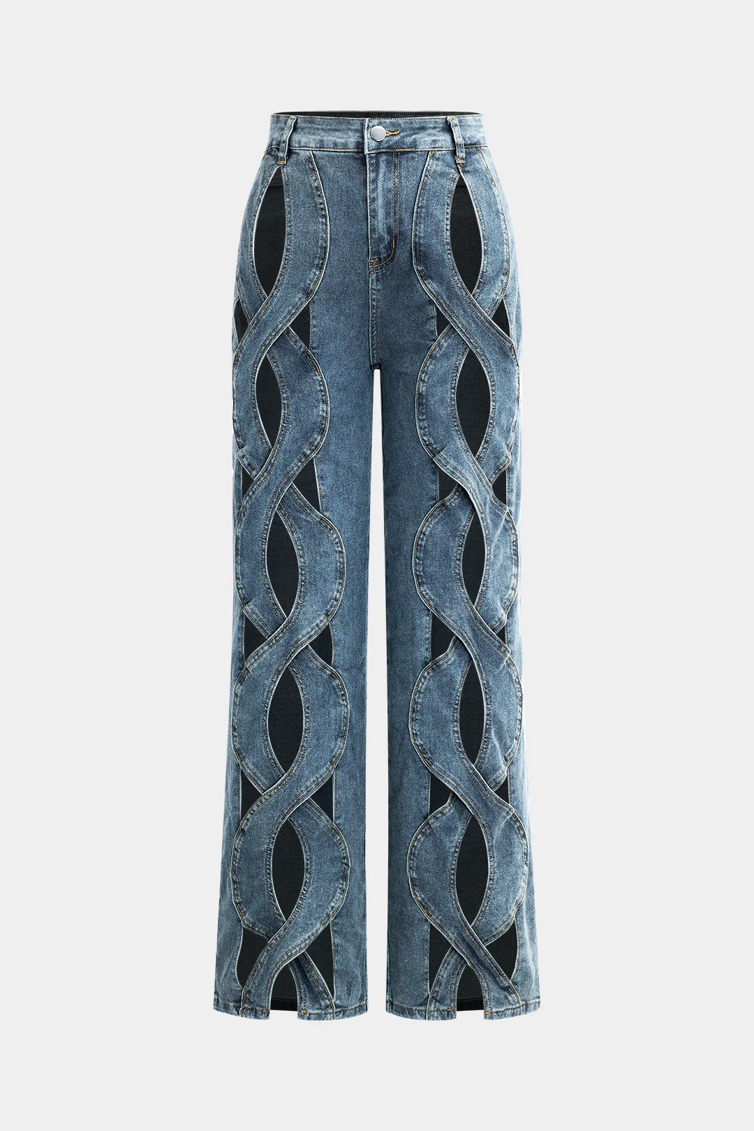 Denim Cut Out Straight Leg Jeans - Weenar