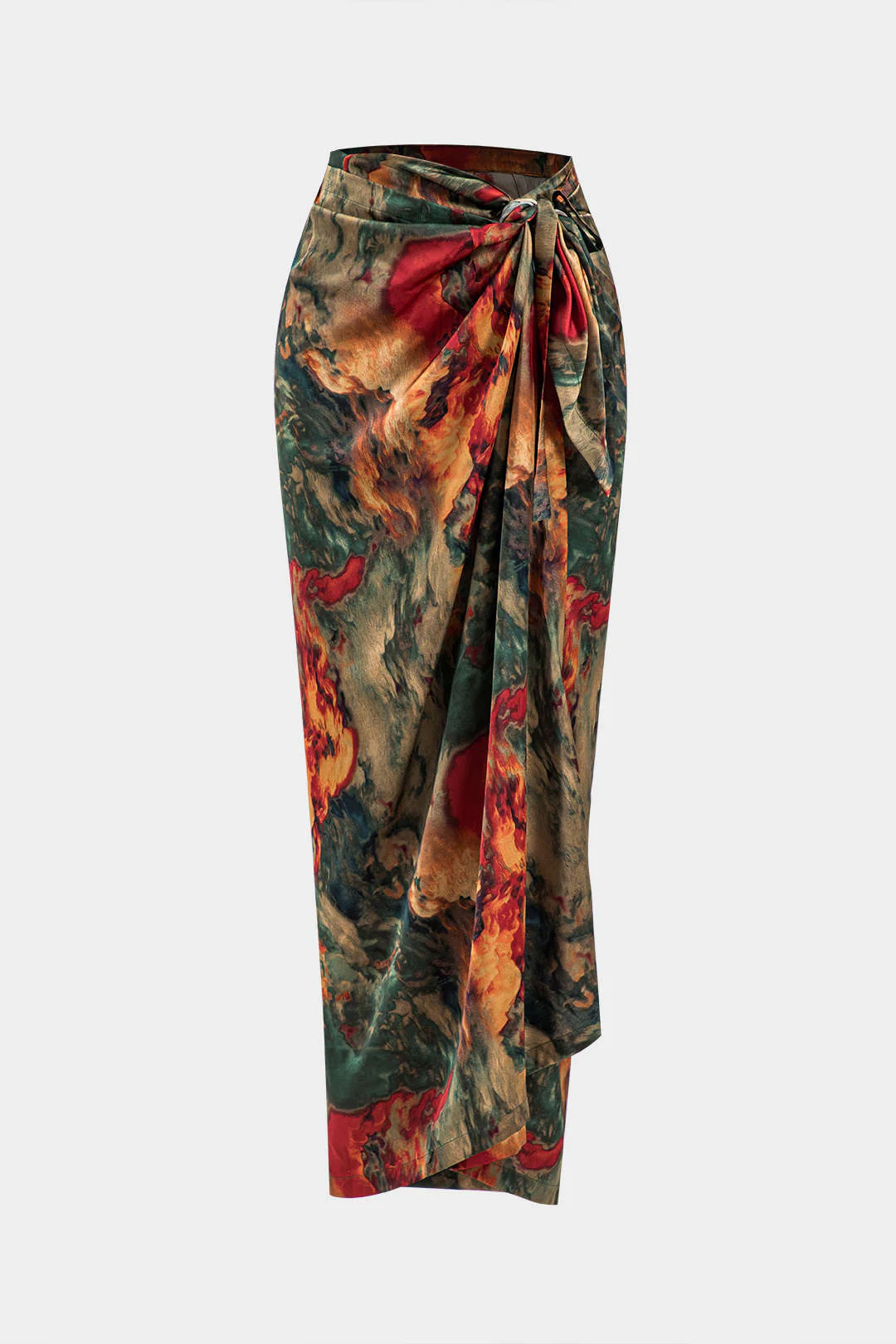 Satin Floral Print Tie Front Skirt - Weenar
