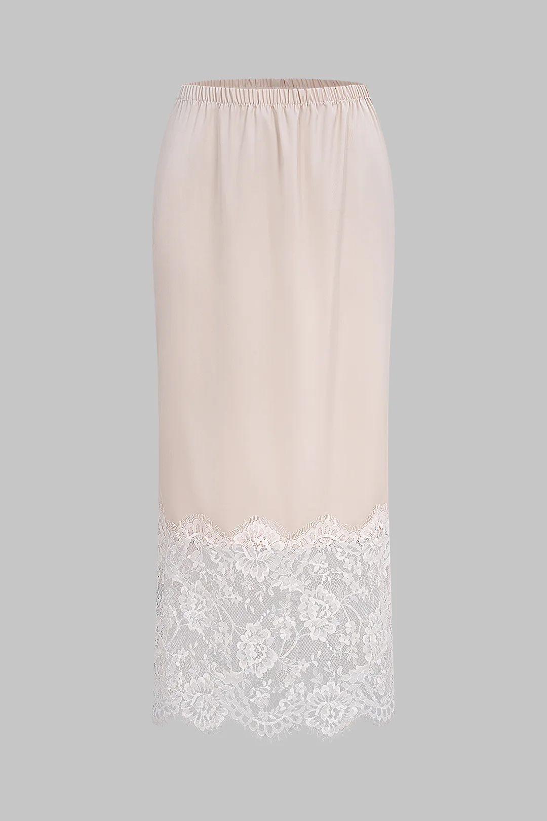 Satin Patchwork Lace Side Slit Skirt - Weenar