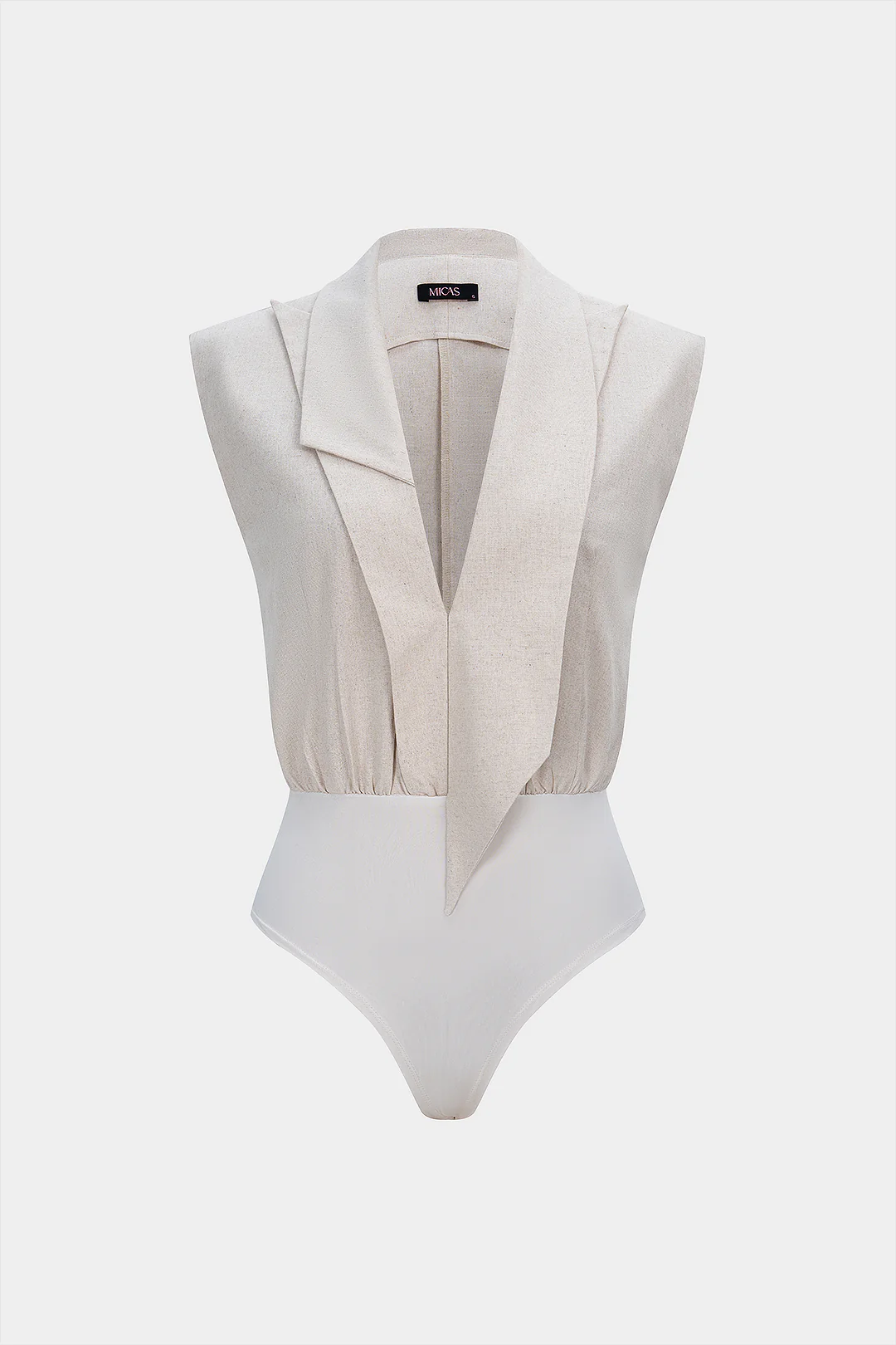 Linen Asymmetrical Notched Lapel Sleeveless Bodysuit - Weenar