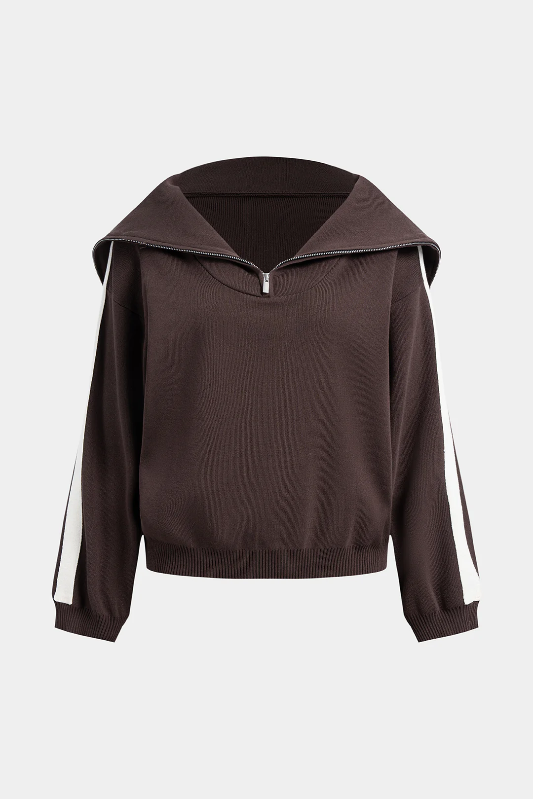 Knit Zipper Lapel Long Sleeve Top - Weenar