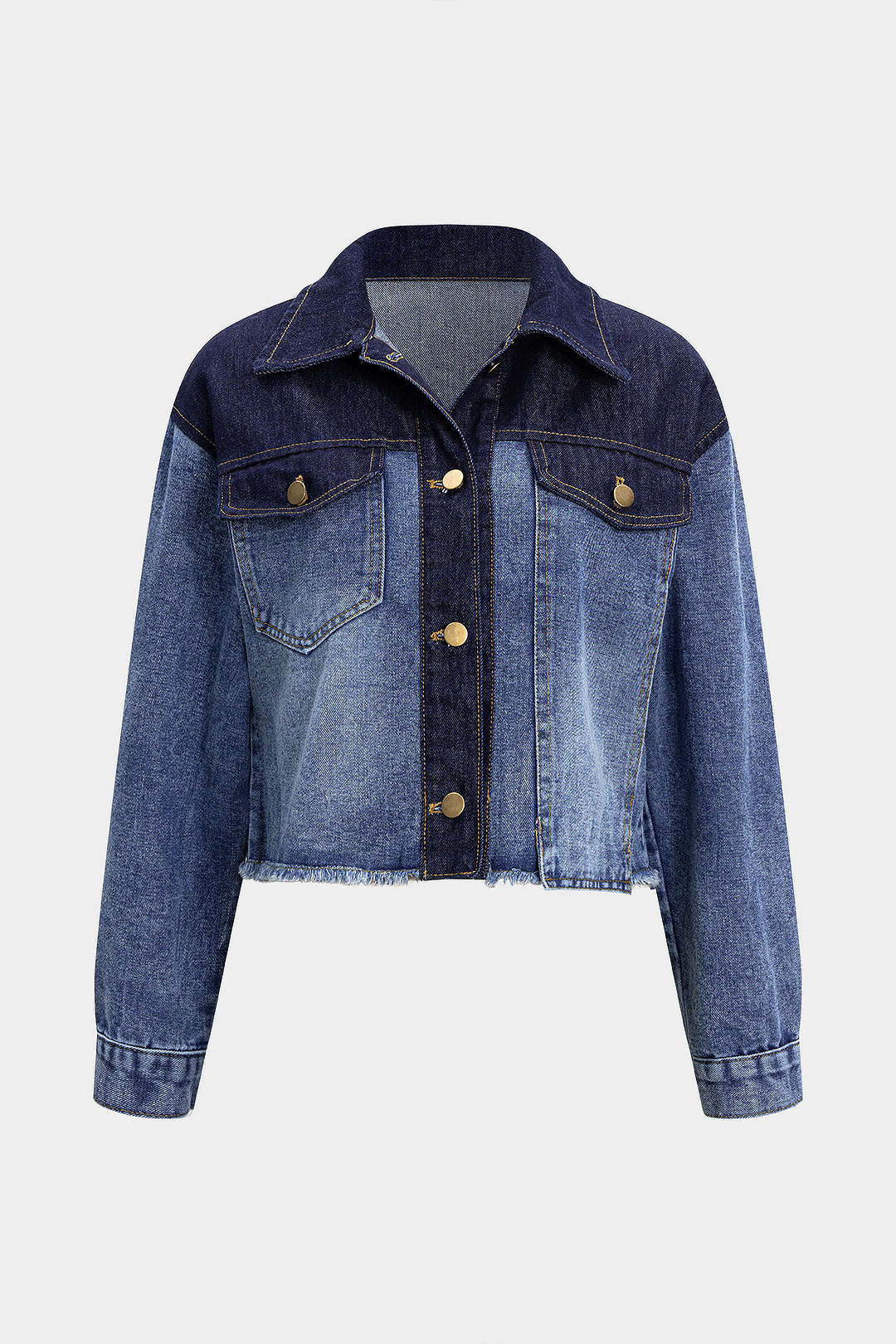 Denim Contrast Button Frayed Jacket - Weenar