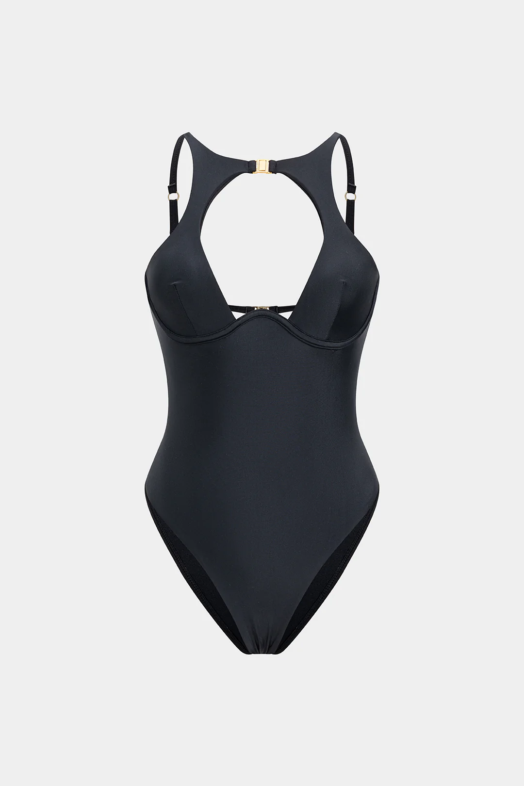 Solid Cut Out Buckle Backless Swimsuit - Weenar