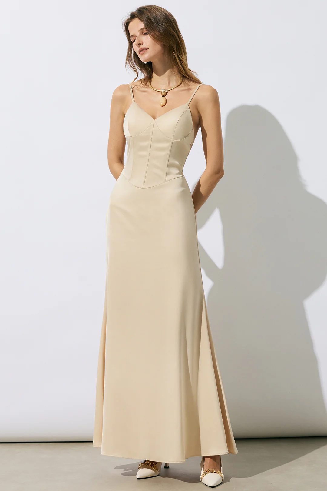 Satin Corset Sleeveless Maxi Dress - Weenar