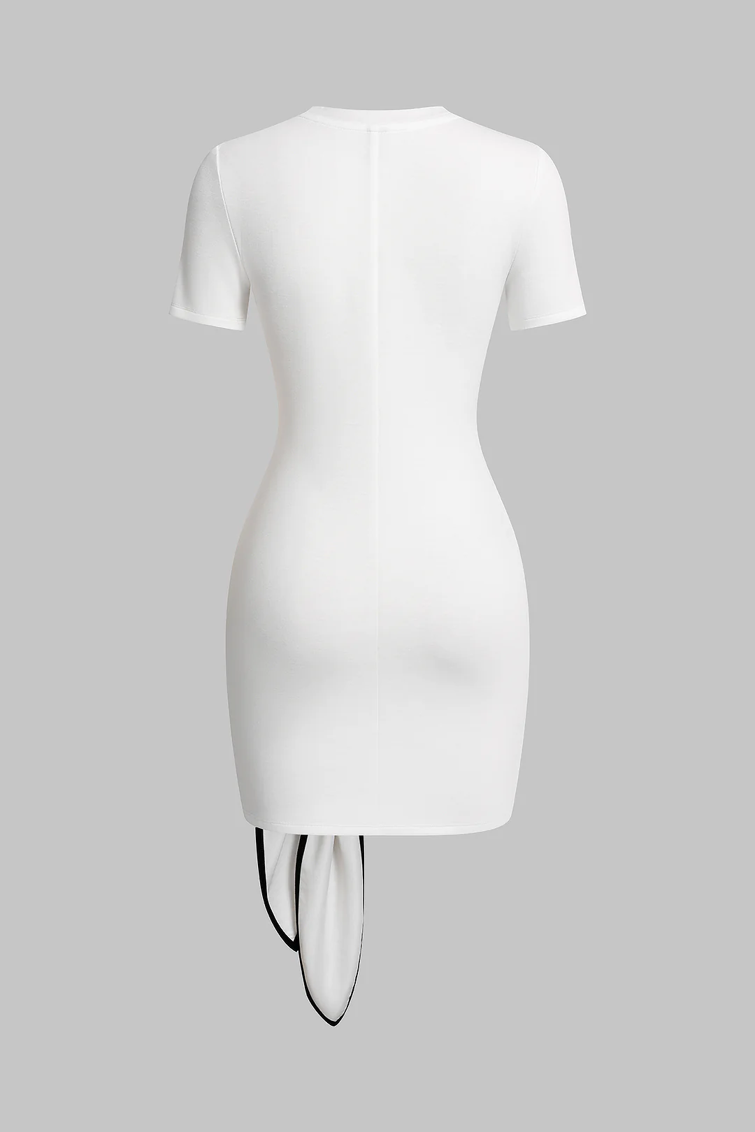 Contrast Binding Round Neck Tie-Up Short Sleeve Mini Dress - Weenar