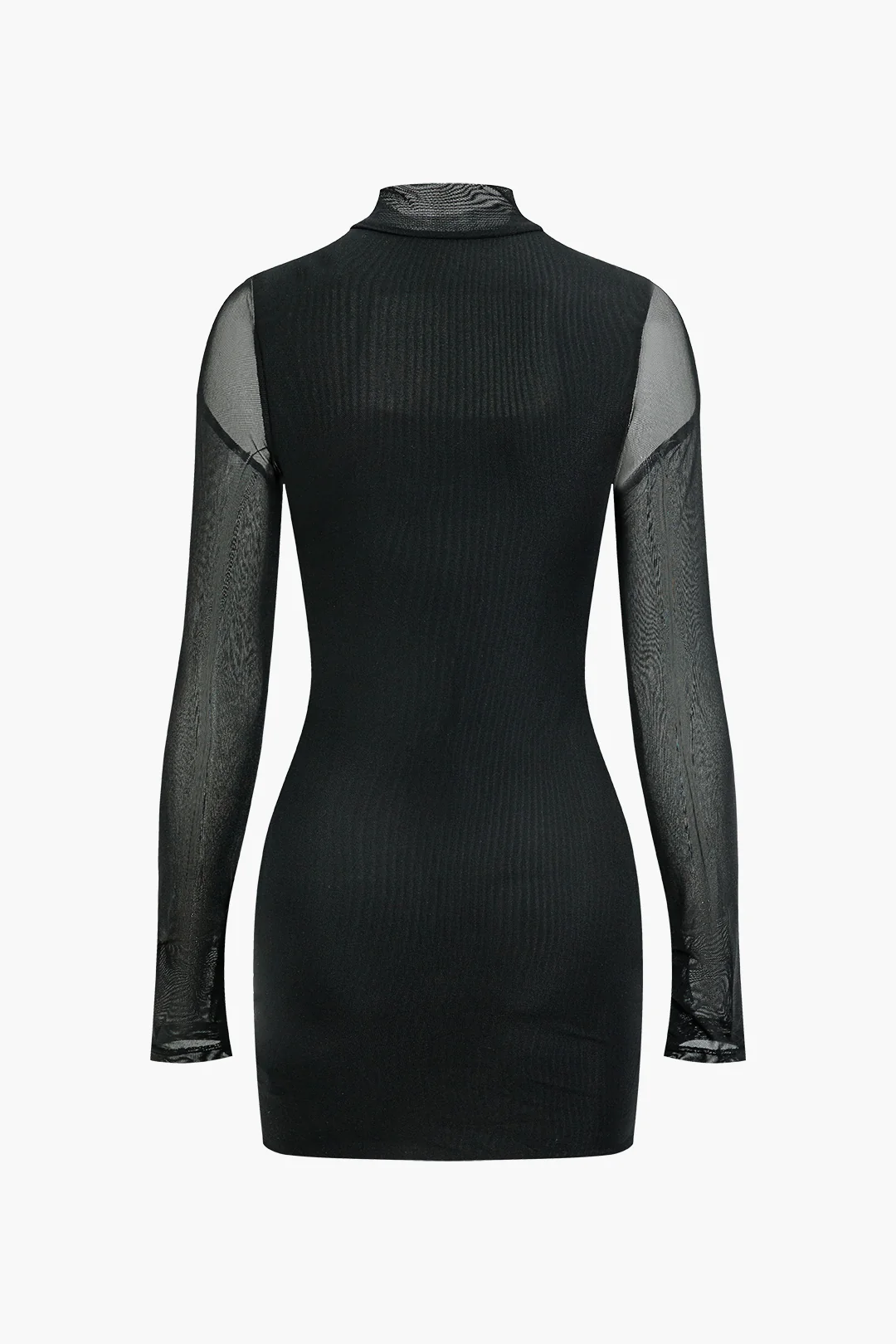 Mock Neck Sheer Mesh Hollow Out Long Sleeve Mini Dress - Weenar