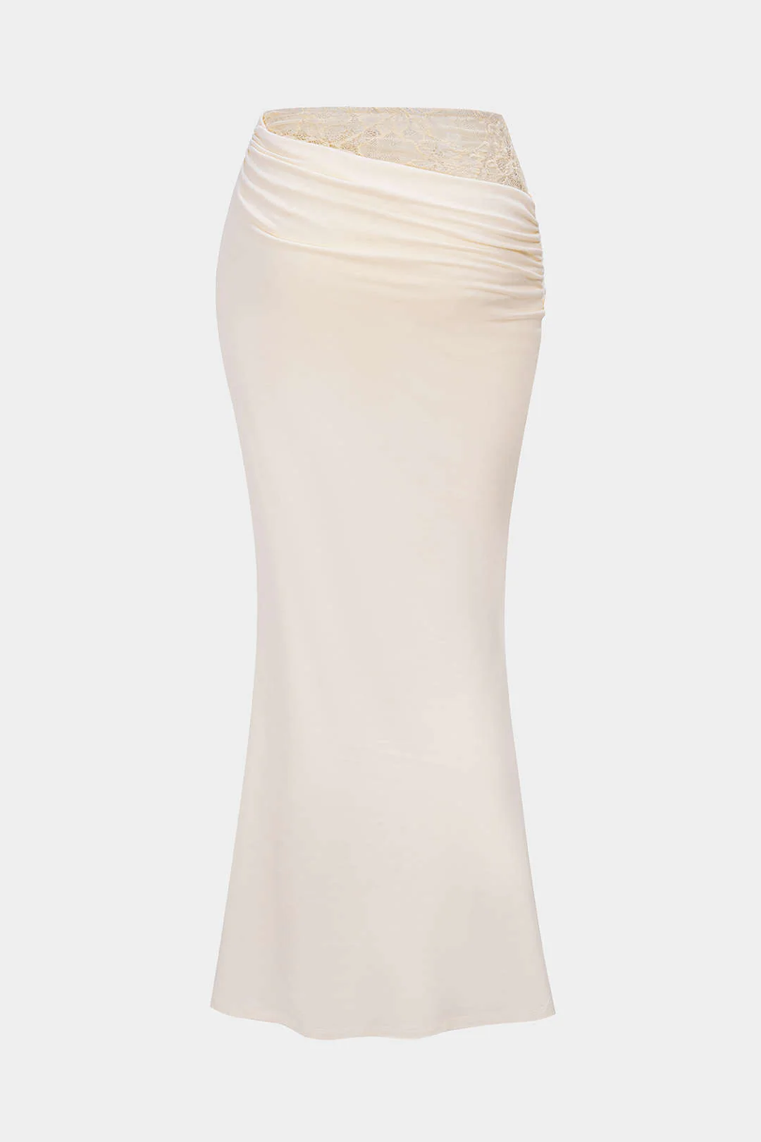 Lace Patchwork Asymmetrical Ruched High Waist Skirt - Weenar