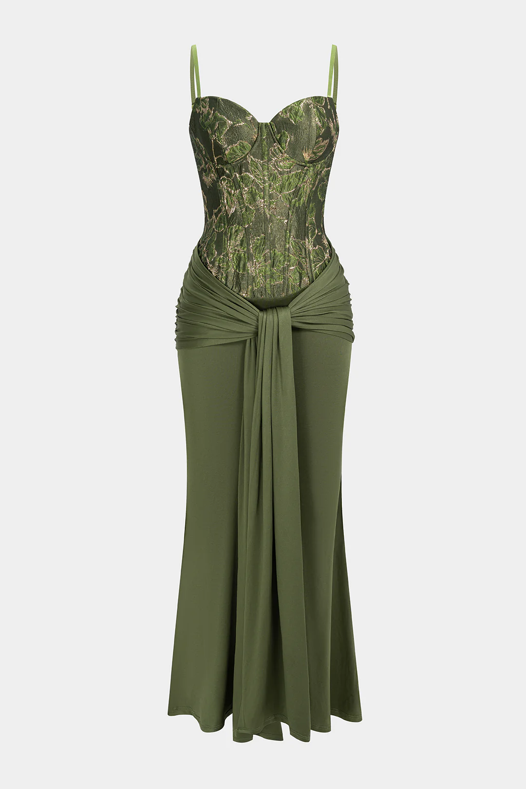 Jacquard Patchwork Ruched Strappy Sleeveless Maxi Dress - Weenar