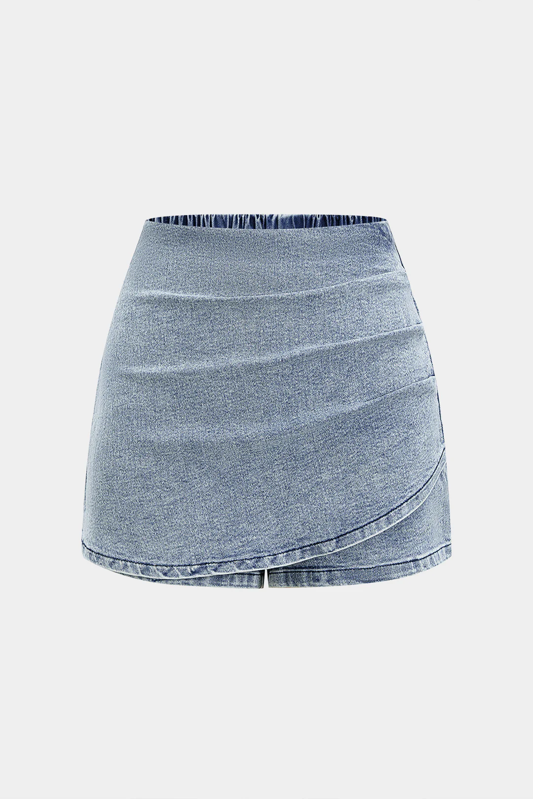 Denim Ruched Asymmetrical Shirred Waistband Pocket Skirt - Weenar