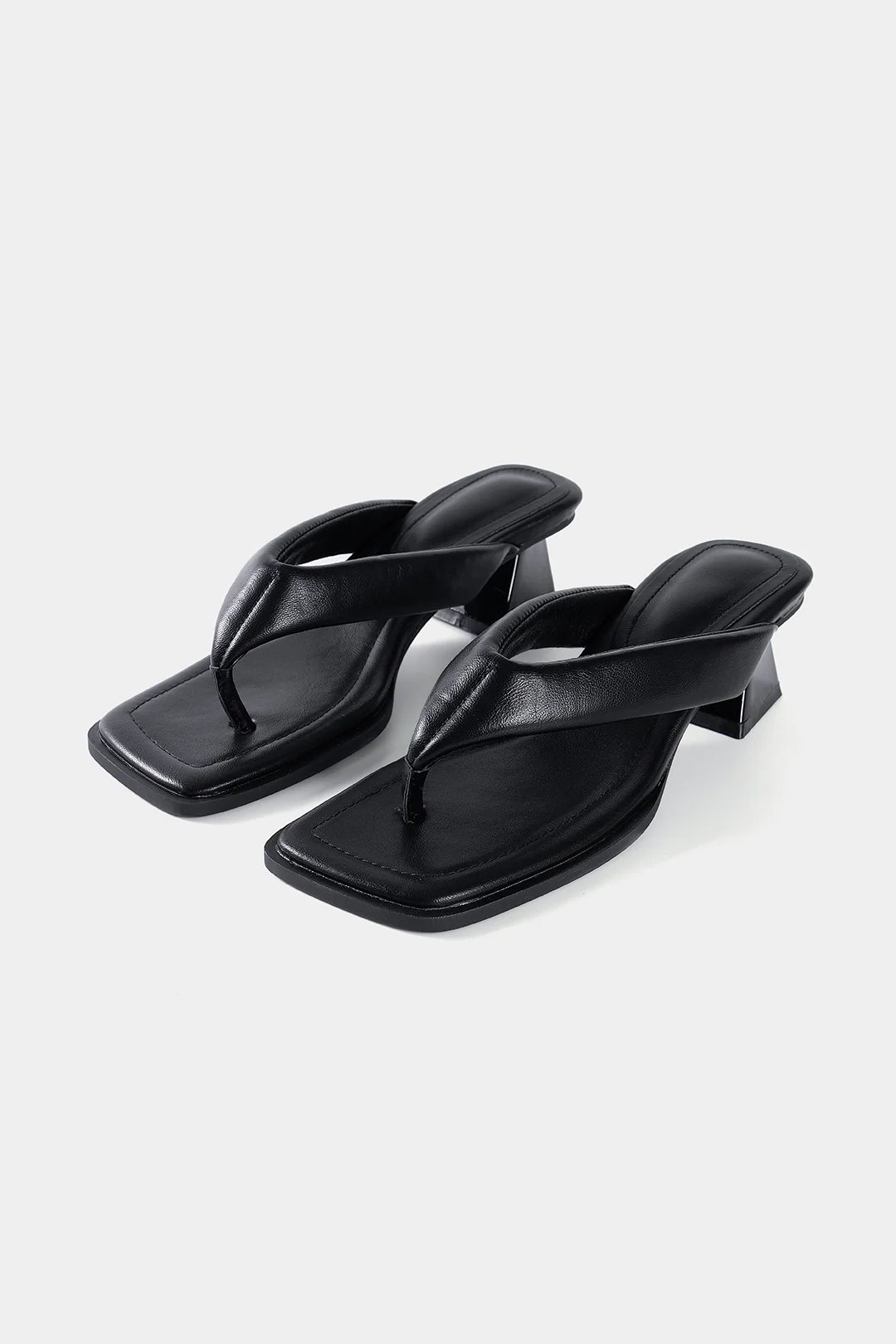 Leather Square Toe  Heel Sandals - Weenar