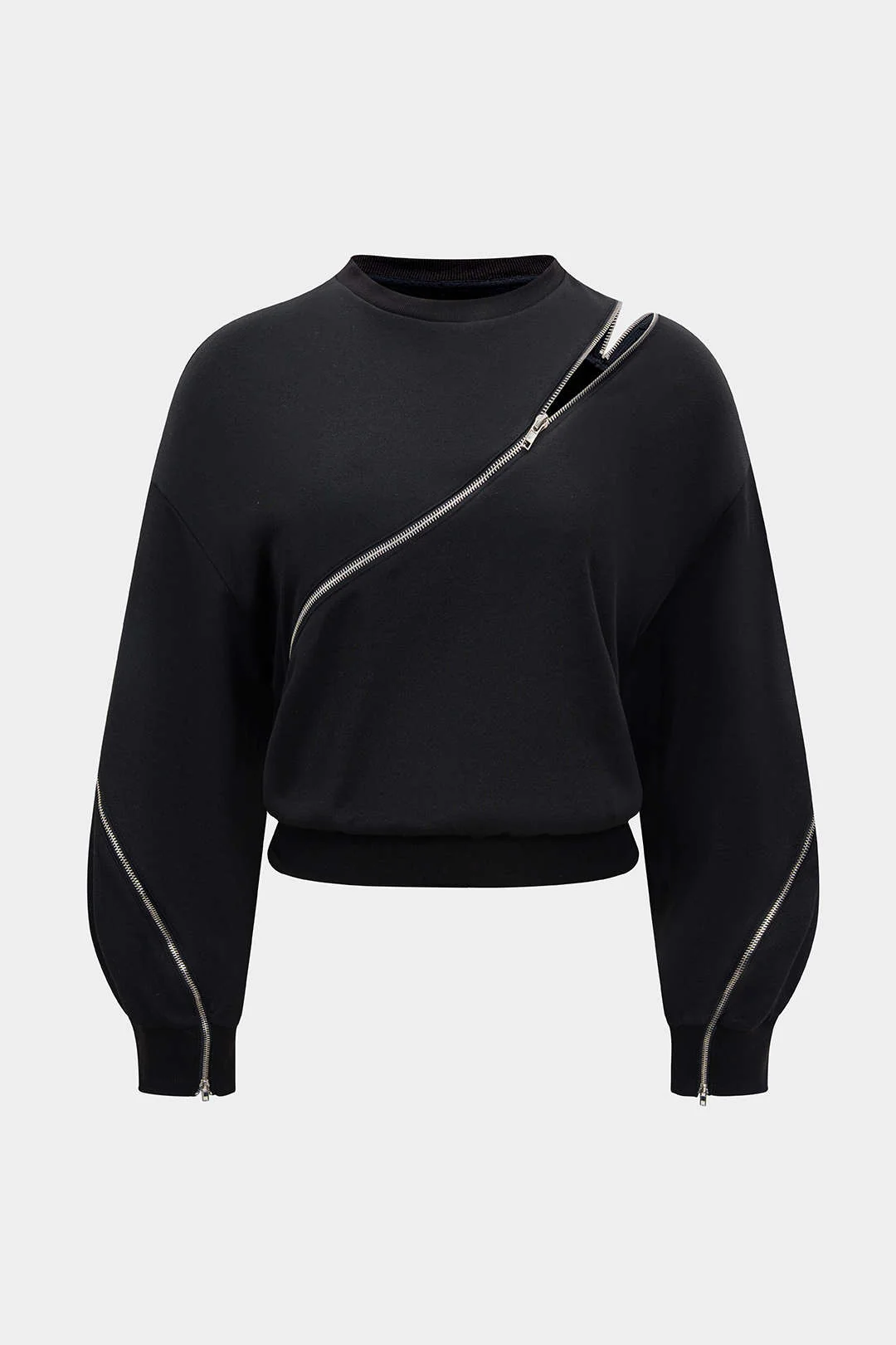Plus Size Zipper Detail Long Sleeve Sweatshirt - Weenar