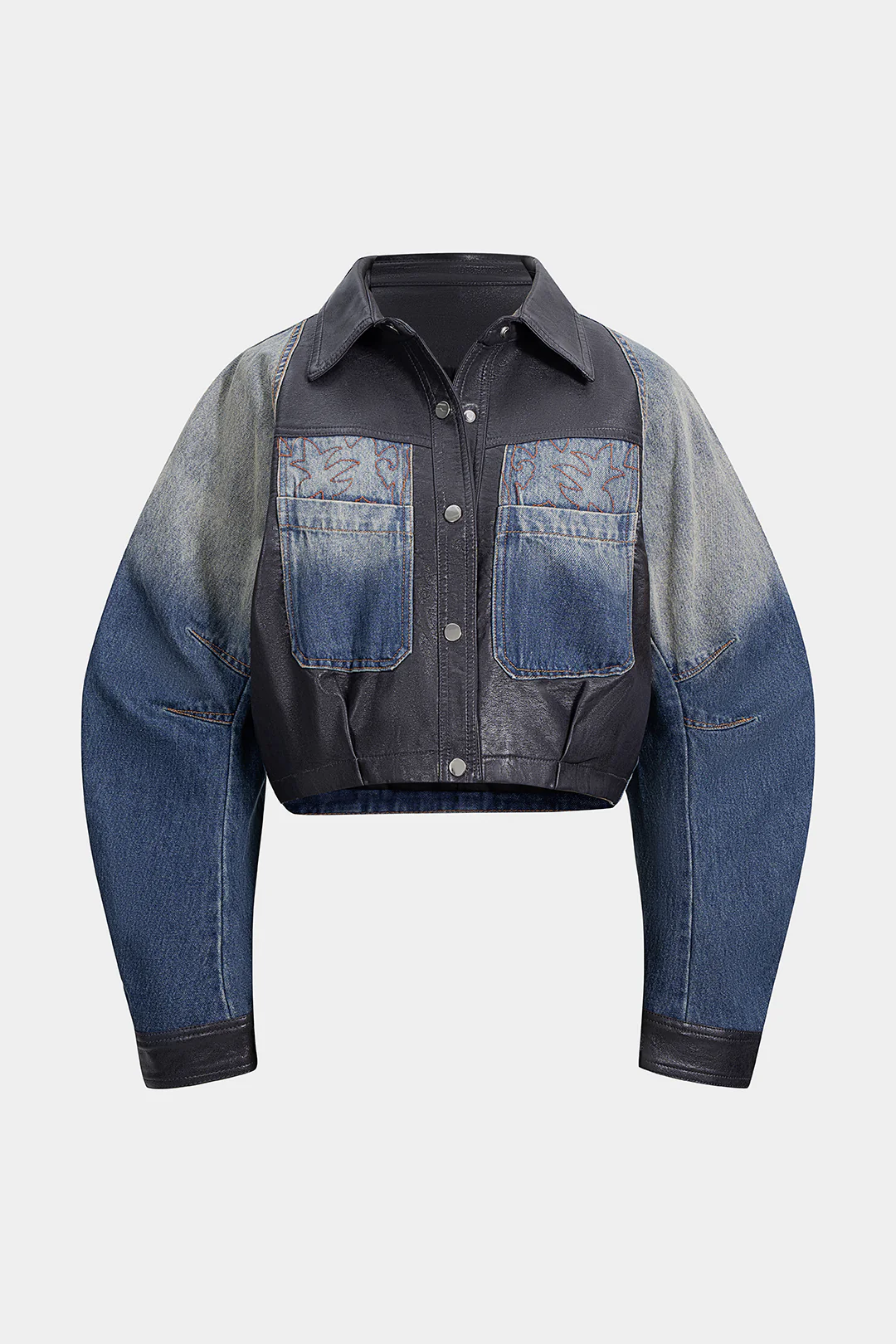 Denim Faux Leather Patchwork Outerwear - Weenar
