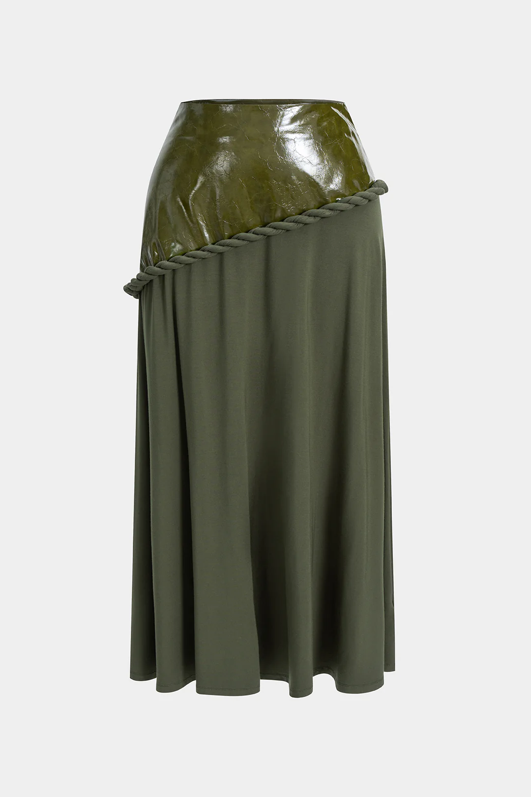 Plus Size Faux Leather Twist Knot Patchwork Skirt - Weenar