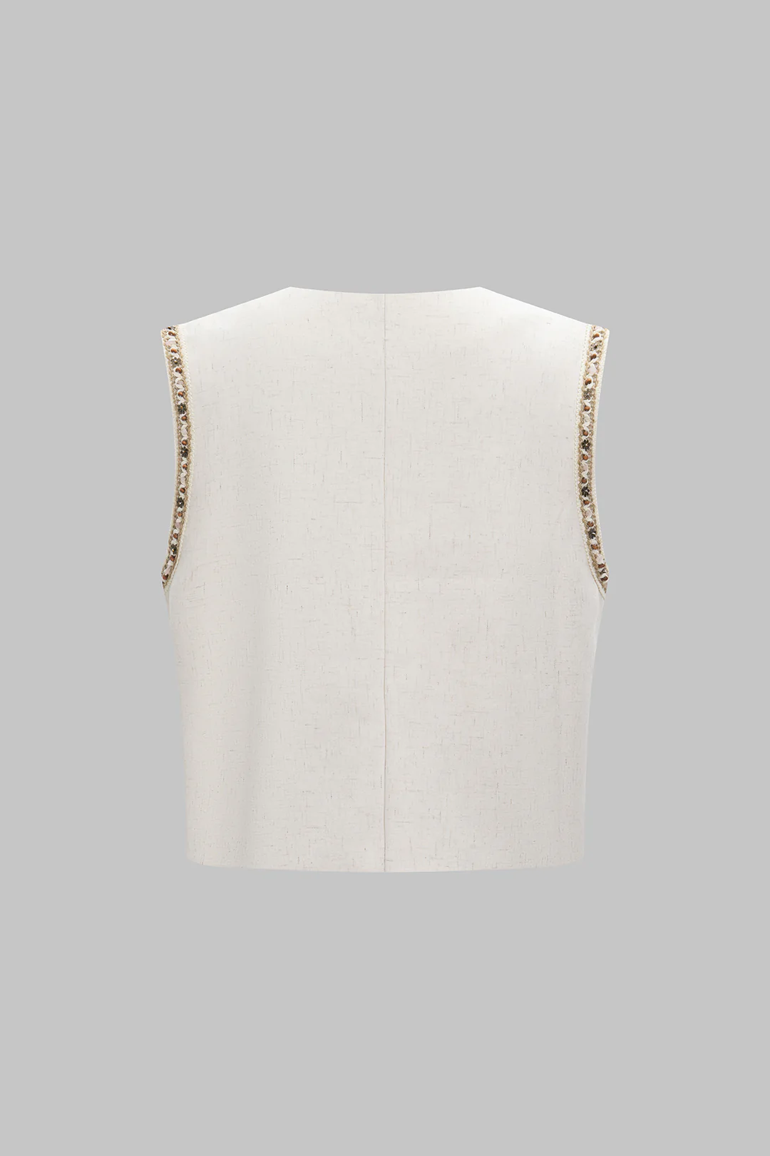 Round Neck Chain Trimmed Button Vest - Weenar