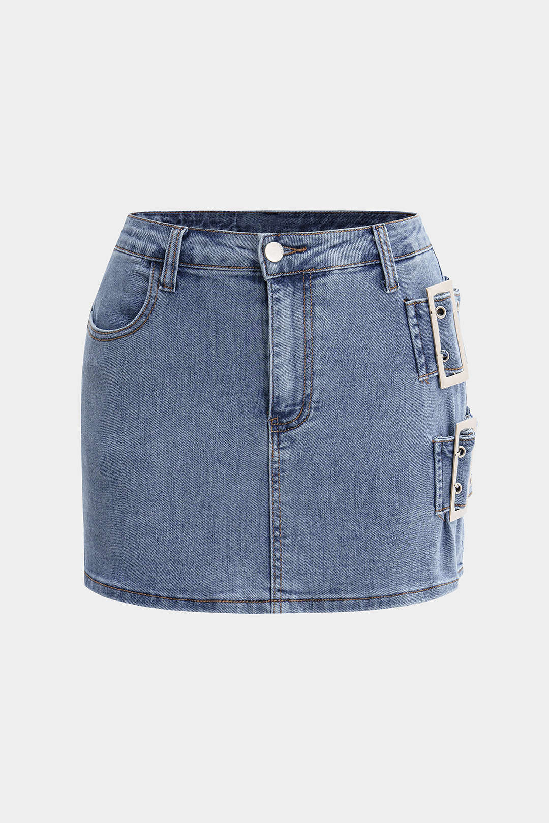 Asymmetrical Metallic Low Waist Denim Skirt - Weenar