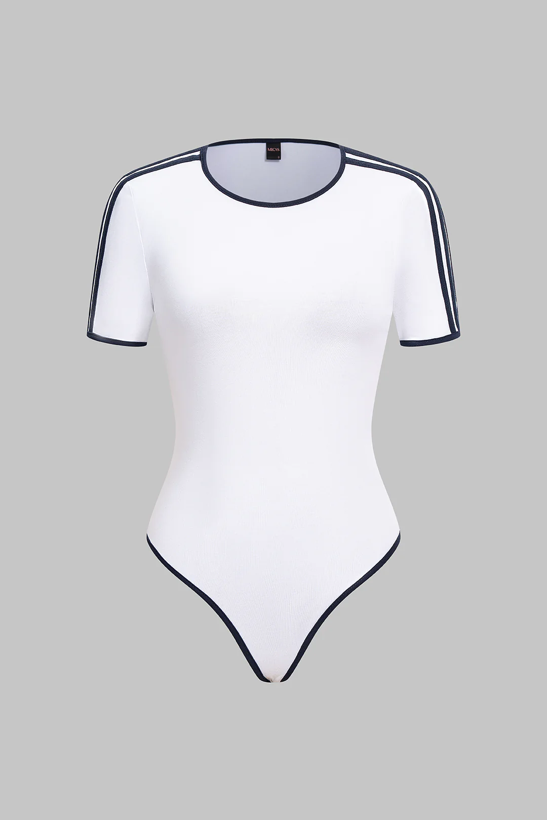 Contrast Striped Round Neck Short Sleeve Bodysuit - Weenar